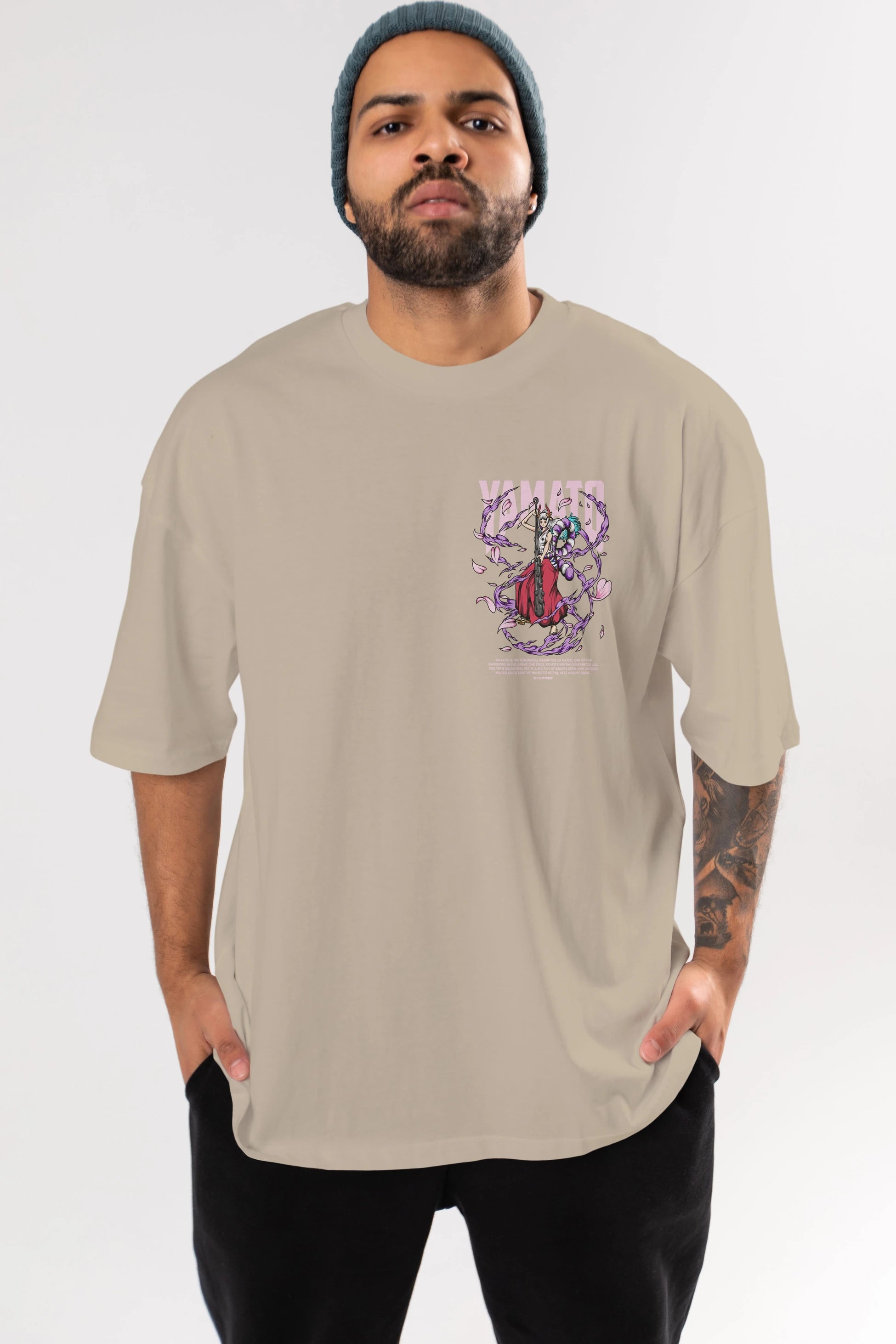 Yamato Ön Sol Baskılı Oversize t-shirt Erkek Kadın Unisex %100 Pamuk Bisiklet Yaka tişort