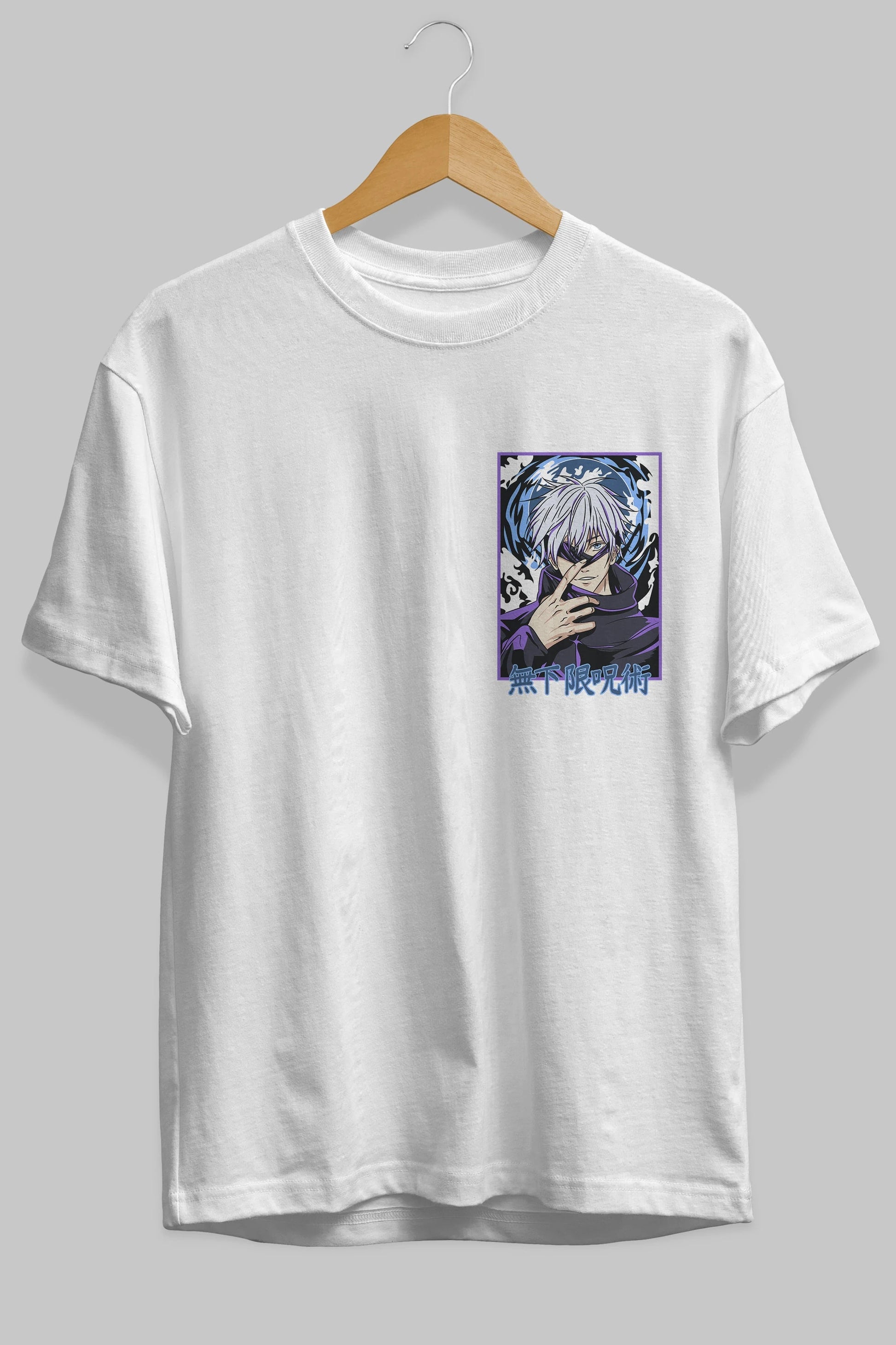 SATORU GOJO 3 Ön Sol Baskılı Oversize t-shirt Erkek Kadın Unisex %100 Pamuk Bisiklet Yaka tişort