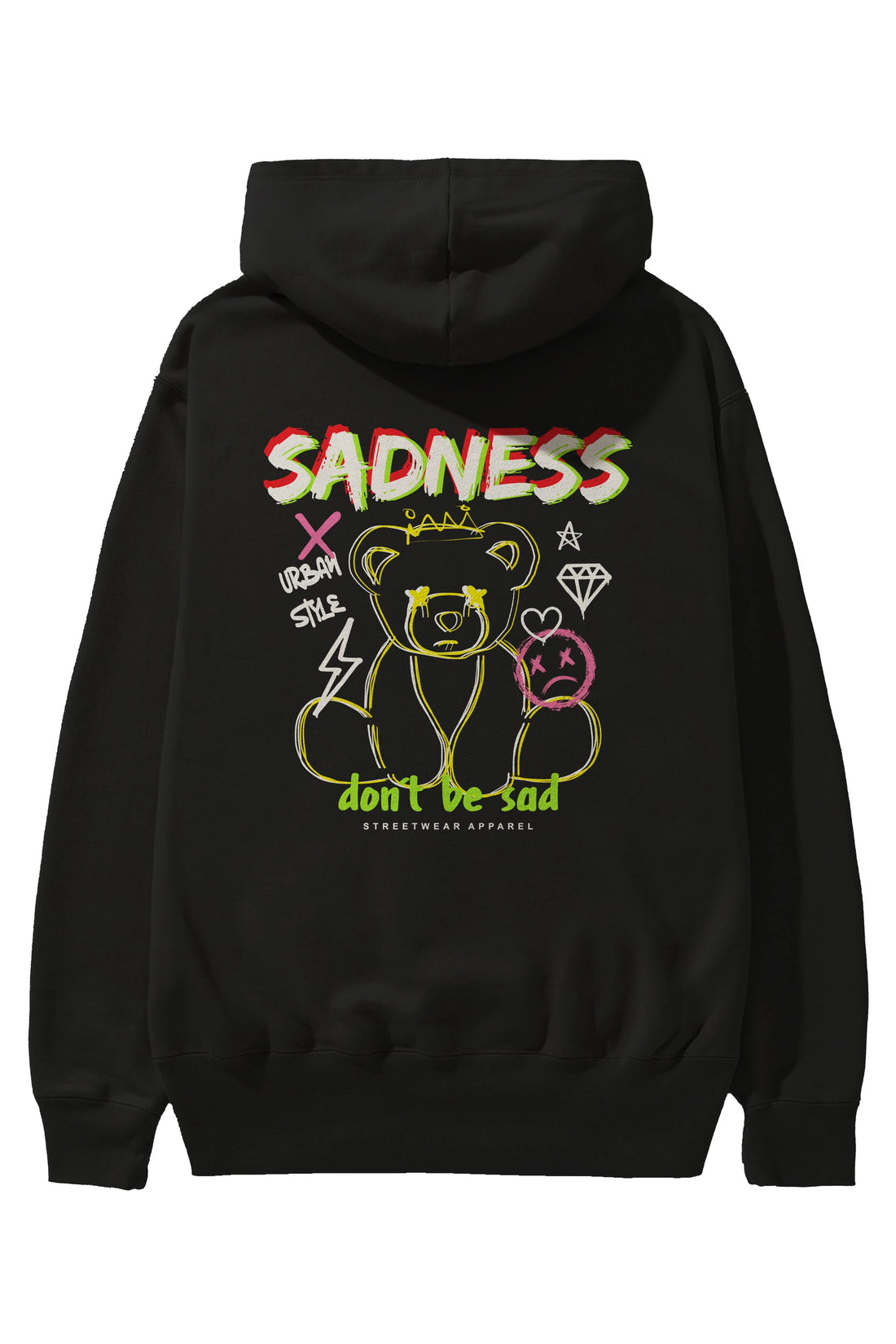 Teddy Bear Sadness Arka Baskılı Hoodie Oversize Kapüşonlu Sweatshirt Erkek Kadın Unisex