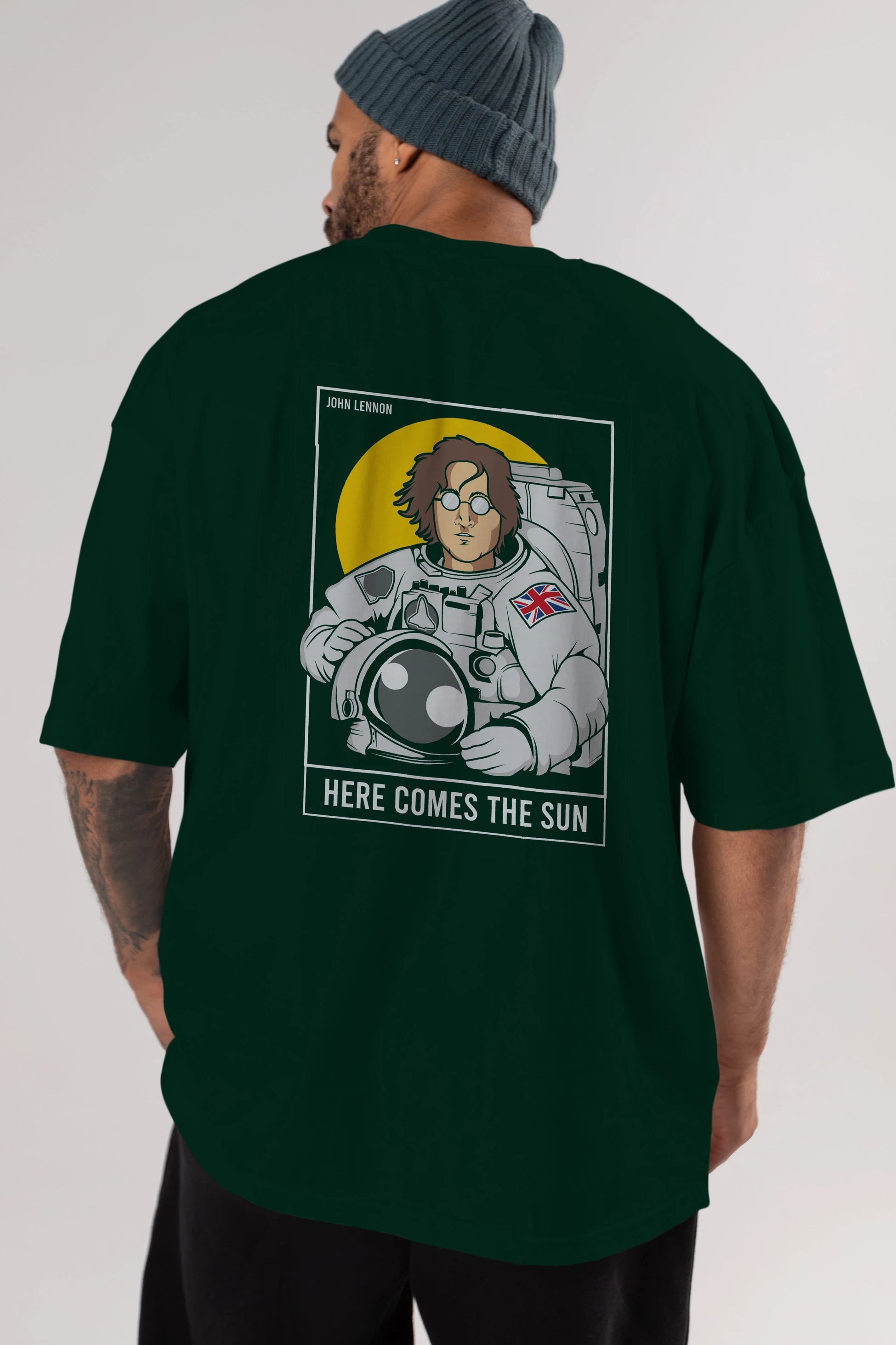 John Lennon Astronot Arka Baskılı Oversize t-shirt Erkek Kadın Unisex %100 Pamuk tişort
