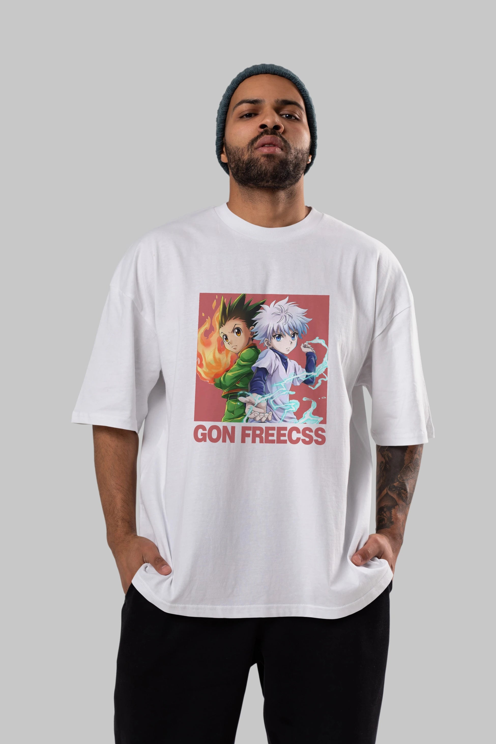 Gon Freecss HUNTER X HUNTER 4 Anime Ön Baskılı Oversize t-shirt %100 pamuk Erkek Kadın Unisex