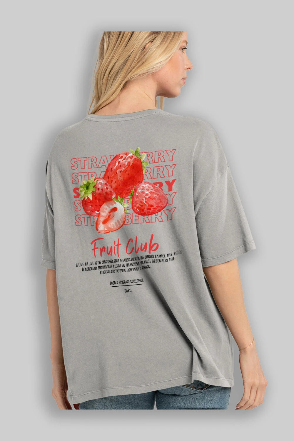 Strawberry Arka Baskılı Oversize t-shirt Erkek Kadın Pamuk Bisiklet Yaka tişort