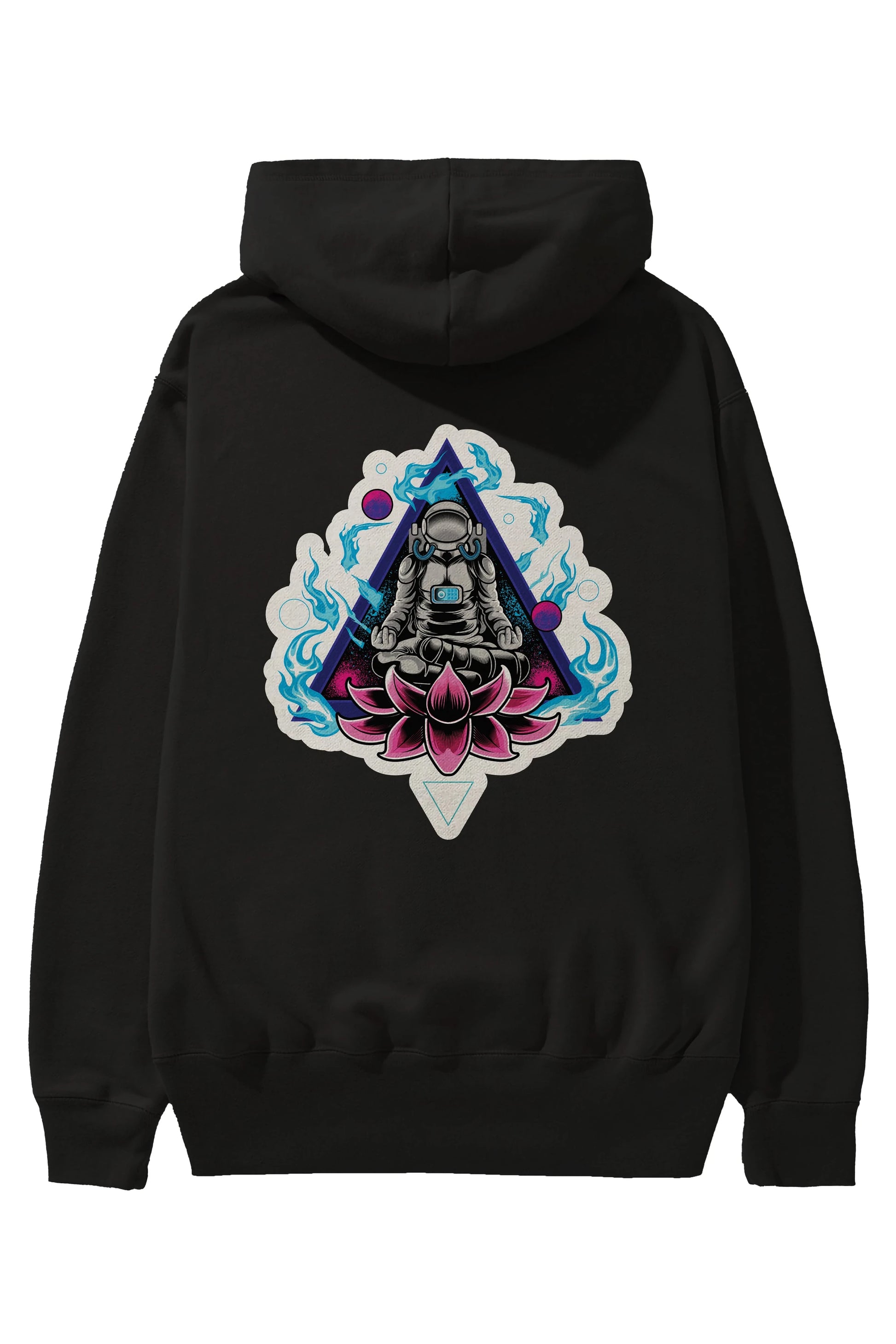 Astronaut Meditation Sticker Arka Baskılı Hoodie Oversize Kapüşonlu Sweatshirt Erkek Kadın Unisex