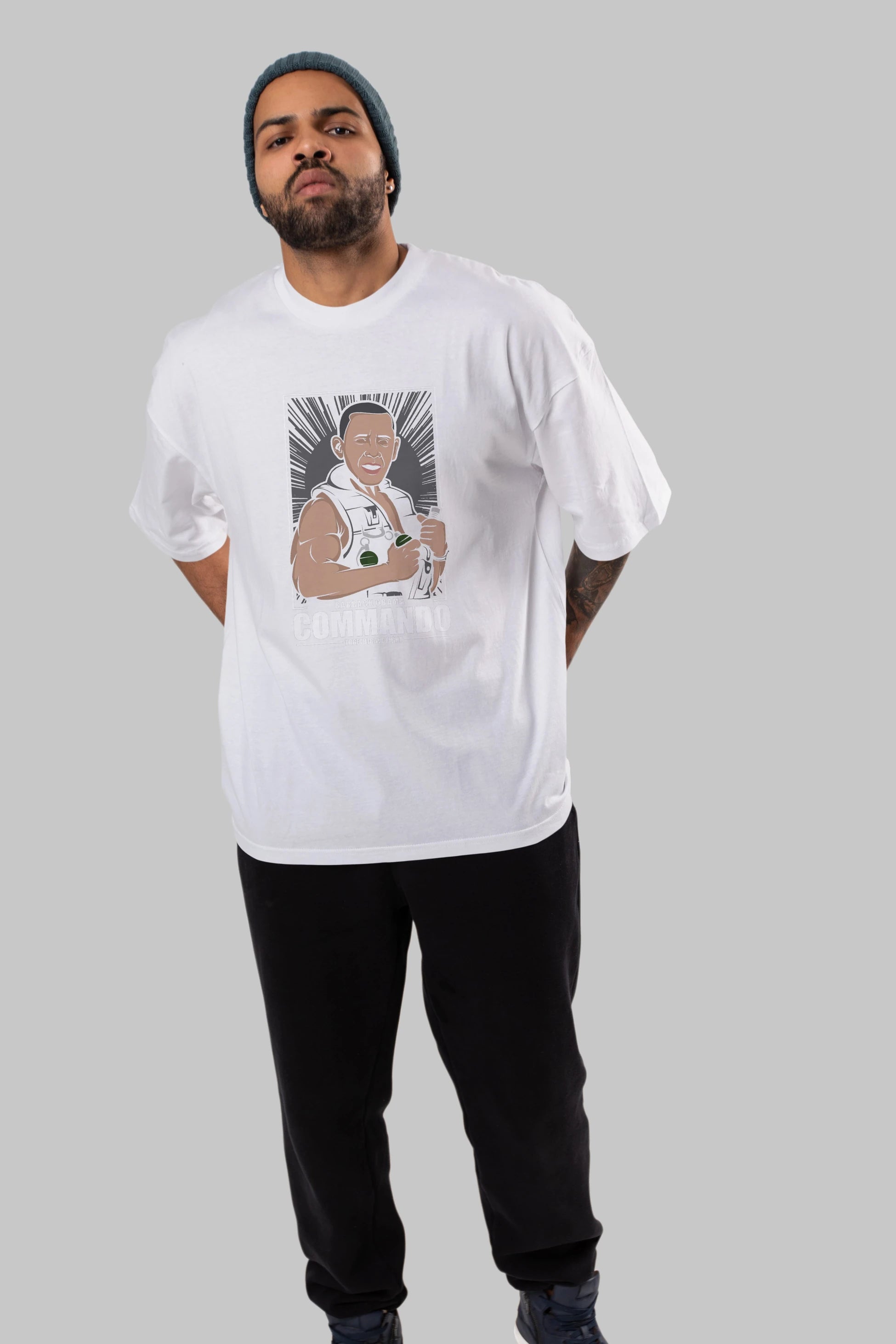 Obama Commando Ön Baskılı Oversize t-shirt Erkek Kadın Unisex %100 Pamuk tişort