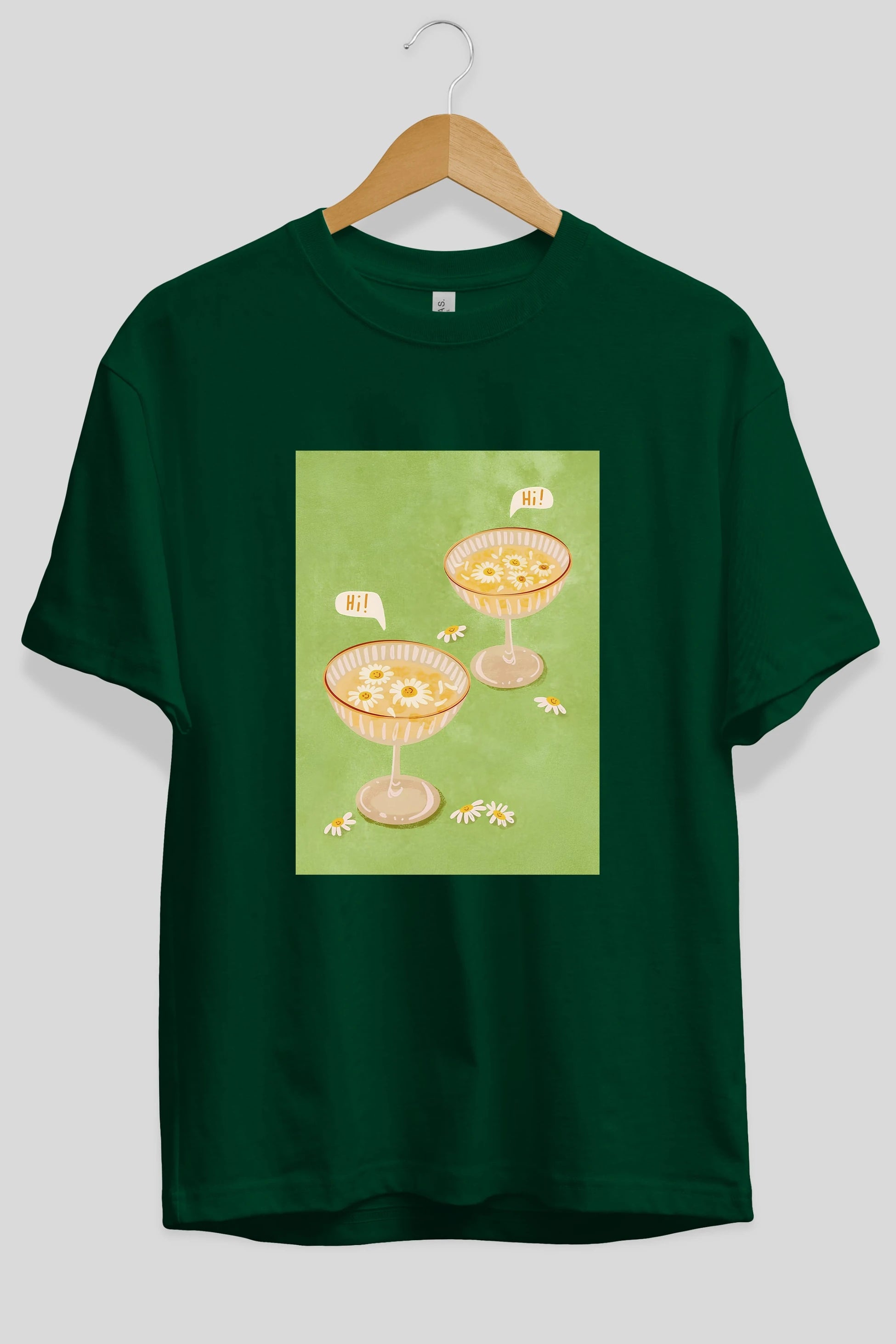 Hi Cheers Ön Baskılı Oversize t-shirt Erkek Kadın Unisex %100 Pamuk Bisiklet Yaka tişort
