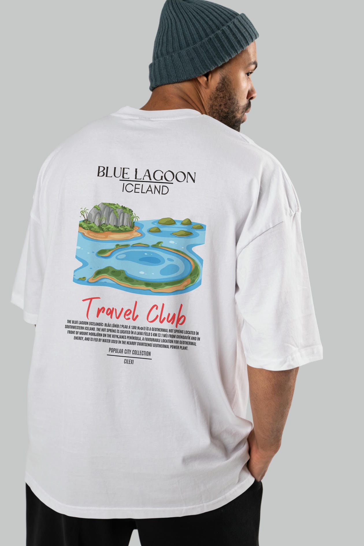 Blue Lagoon İceland Arka Baskılı Oversize t-shirt Erkek Kadın Pamuk Bisiklet Yaka tişort