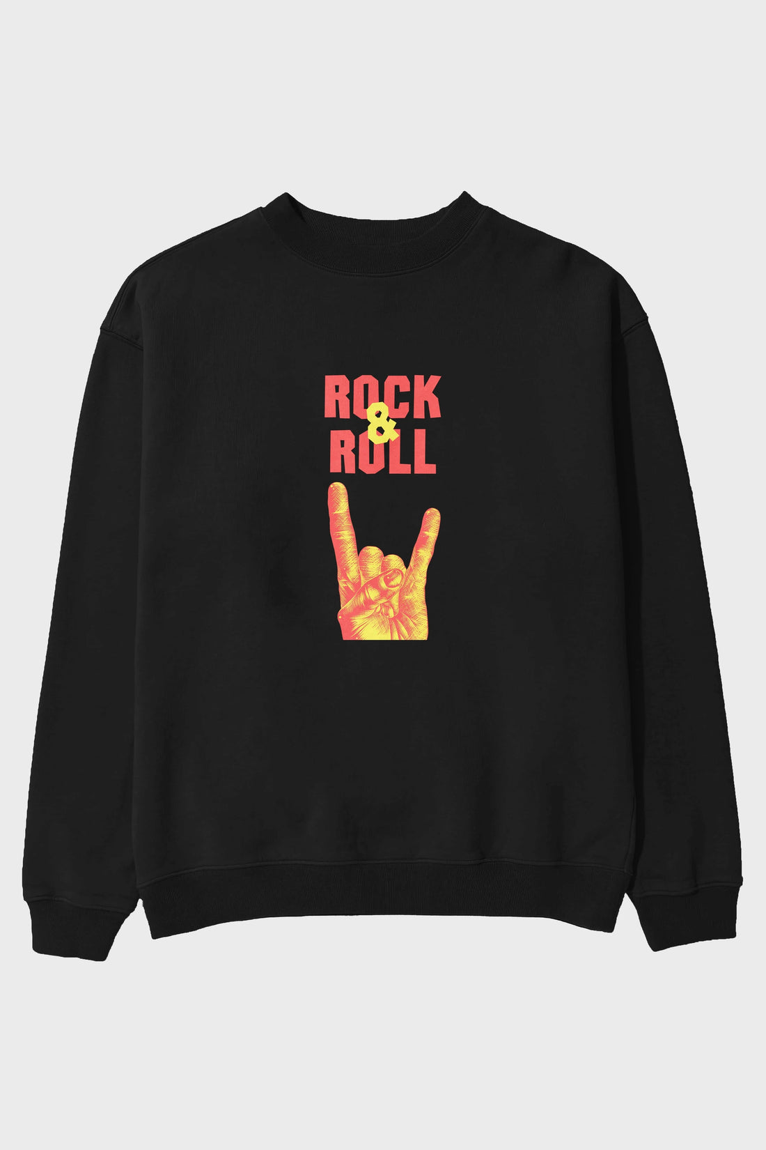 Rock & Roll Yazılı Ön Baskılı Oversize Sweatshirt Erkek Kadın Unisex