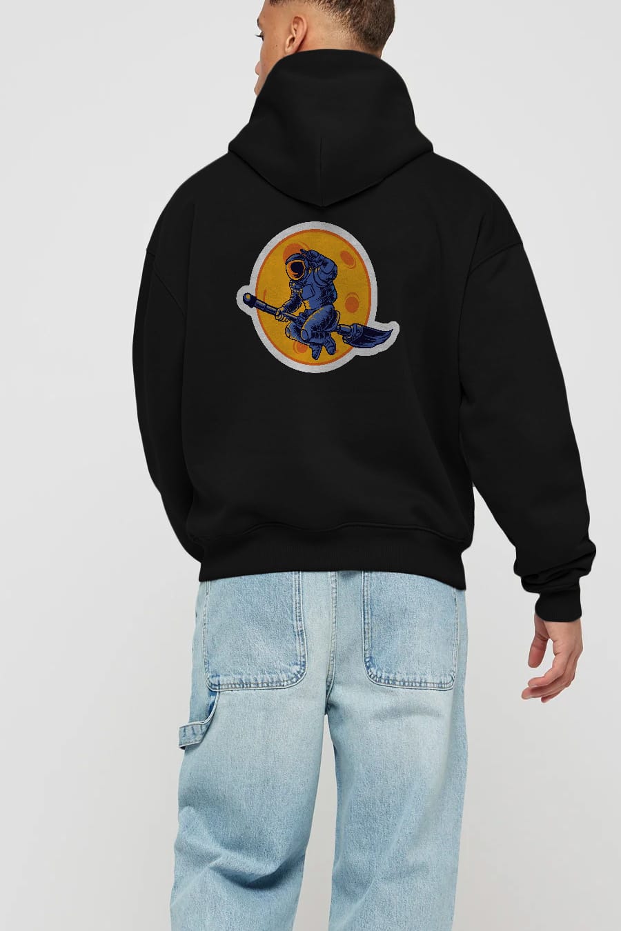 Space Witch Sticker Arka Baskılı Hoodie Oversize Kapüşonlu Sweatshirt Erkek Kadın Unisex