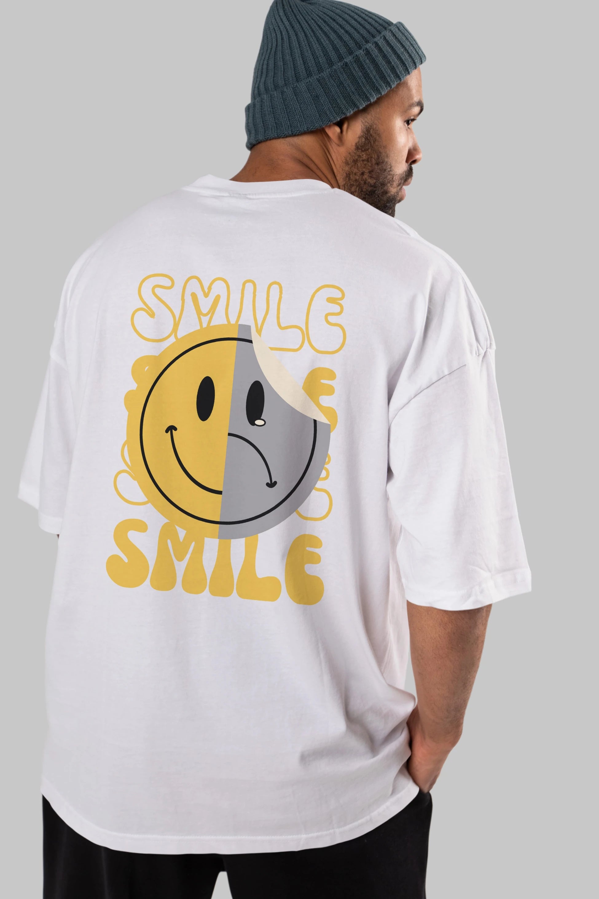 Smile Yazılı Arka Baskılı Oversize t-shirt Erkek Kadın Unisex