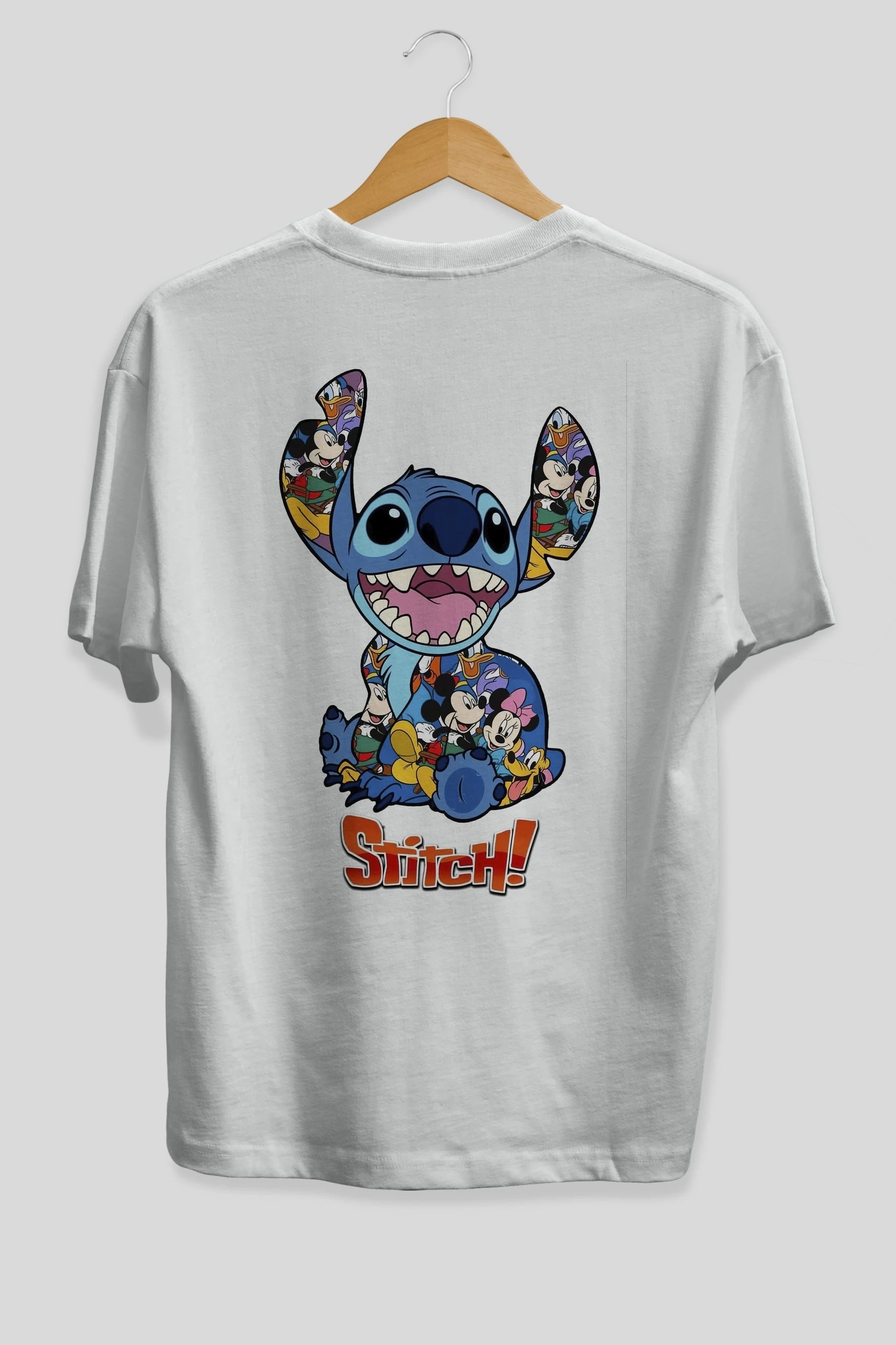 Stitch Arka Baskılı Oversize t-shirt Erkek Kadın Unisex %100 Pamuk Bisiklet Yaka tişort