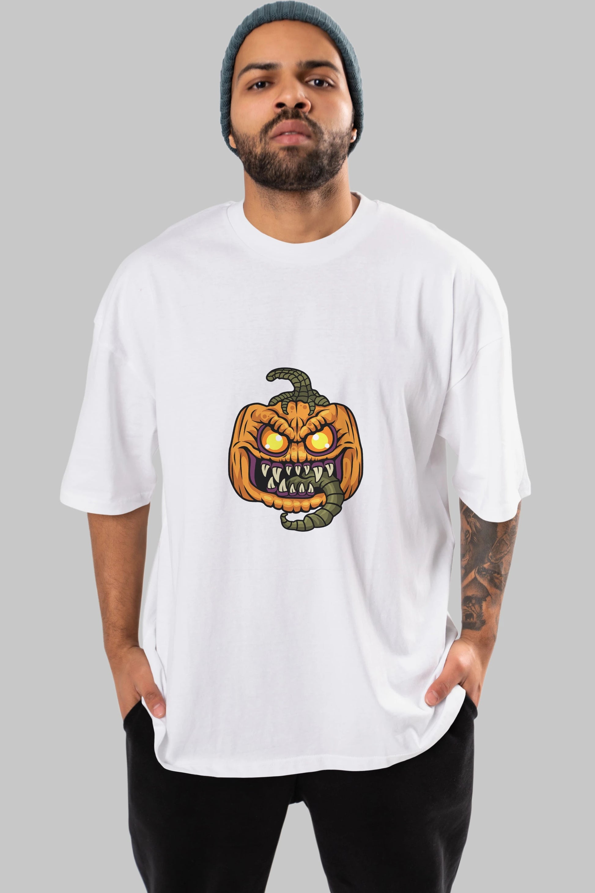 Halloween Ön Baskılı Oversize t-shirt Erkek Kadın Unisex %100 Pamuk tişort