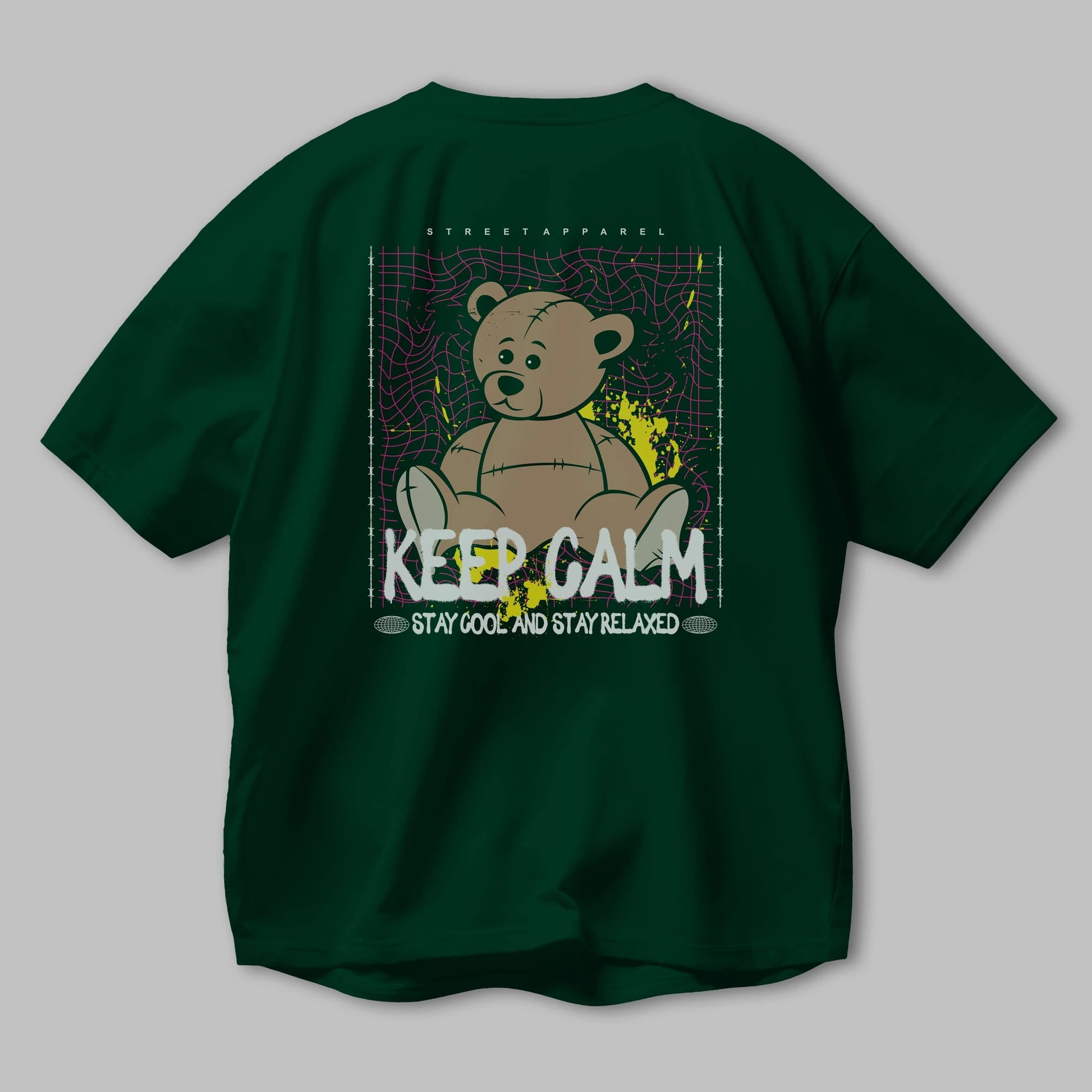 Keep Calm Bear Arka Baskılı Oversize t-shirt Erkek Kadın Unisex