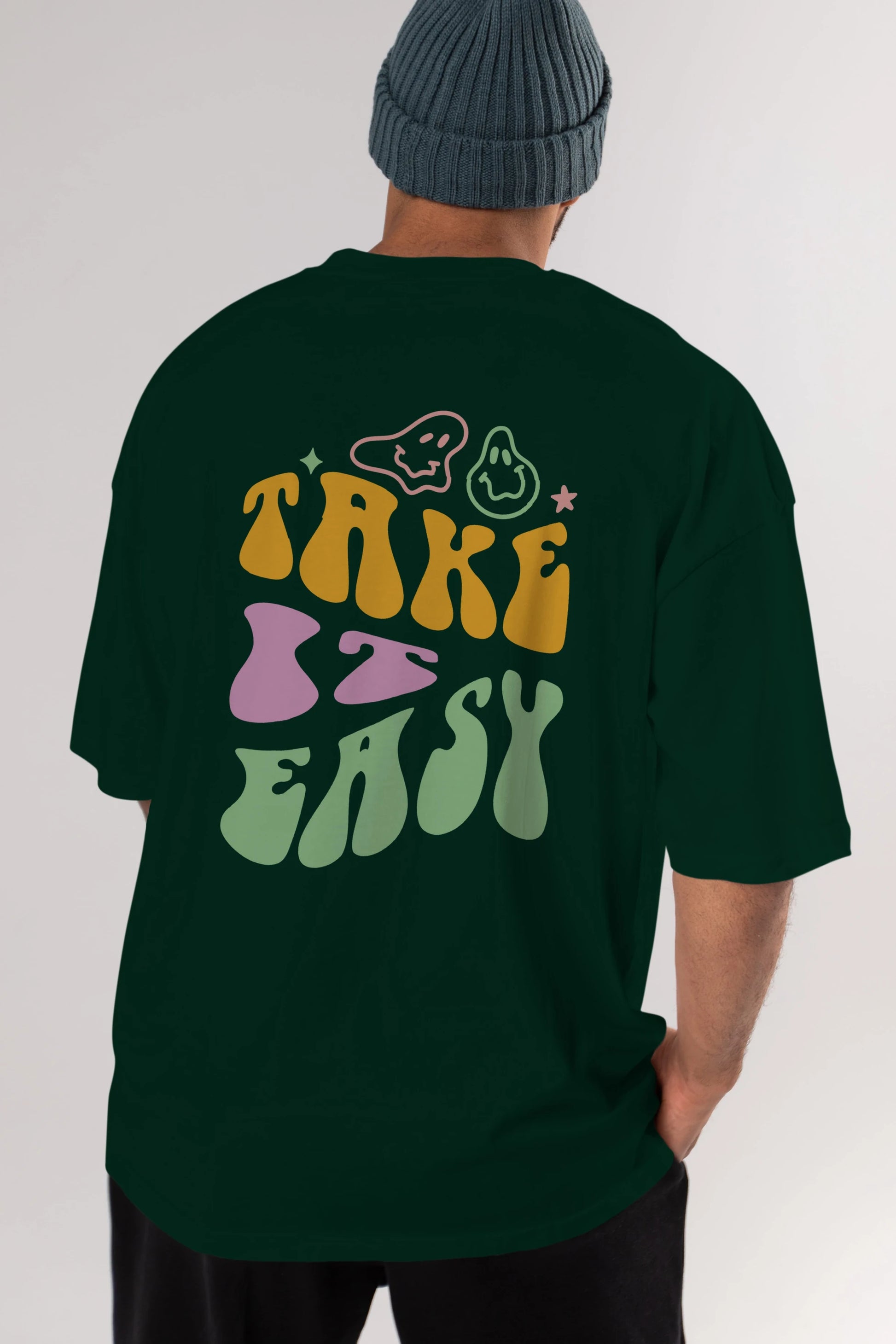 Take it Easy Yazılı Arka Baskılı Oversize t-shirt Erkek Kadın Unisex