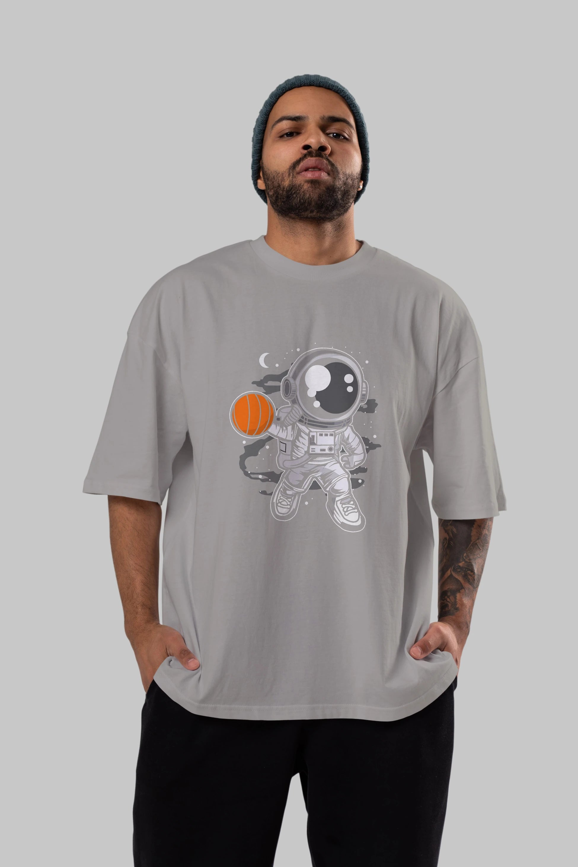 Astronaut Basketball Ön Baskılı Oversize t-shirt Erkek Kadın Unisex