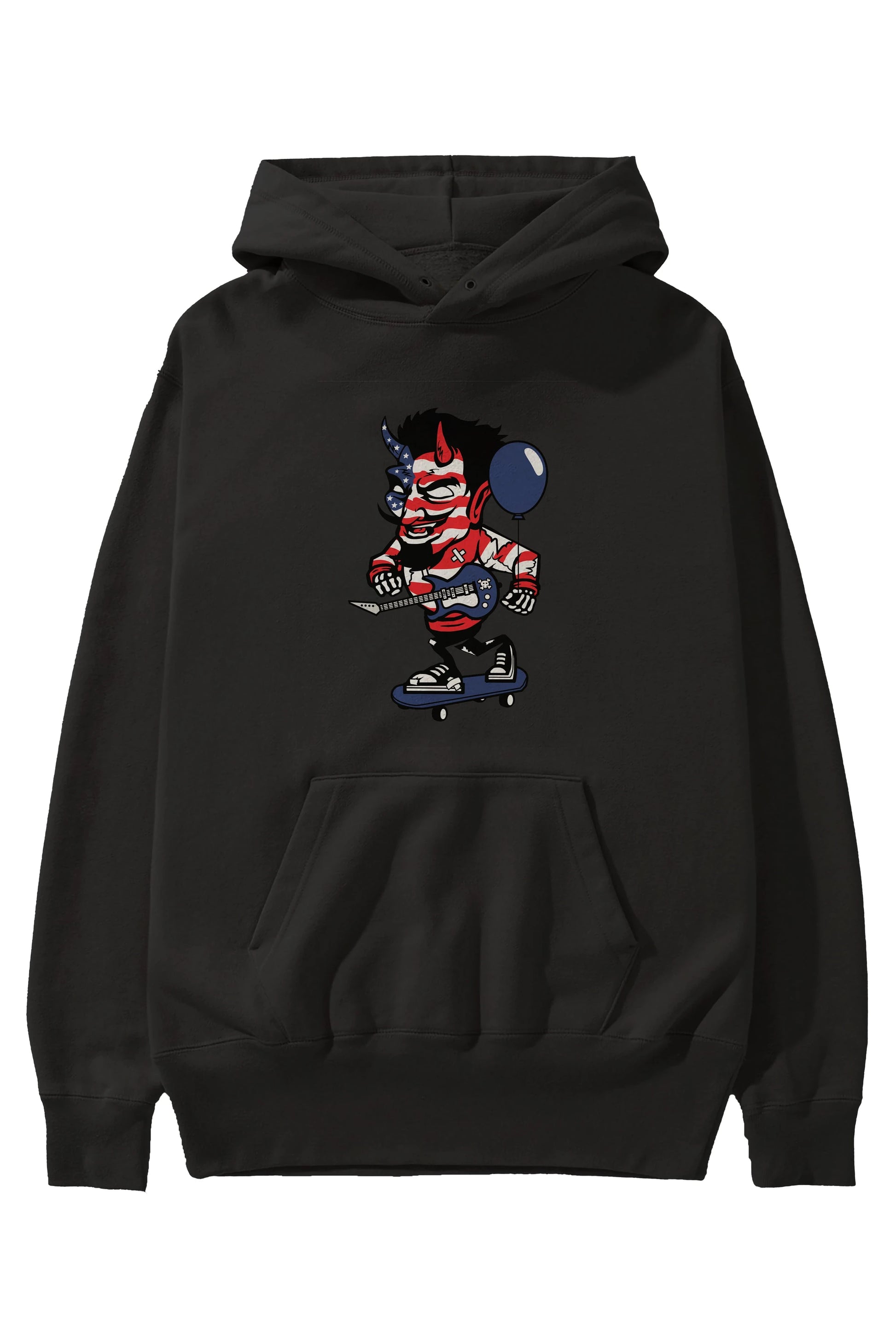 American Devil Skater Ön Baskılı Hoodie Oversize Kapüşonlu Sweatshirt Erkek Kadın Unisex