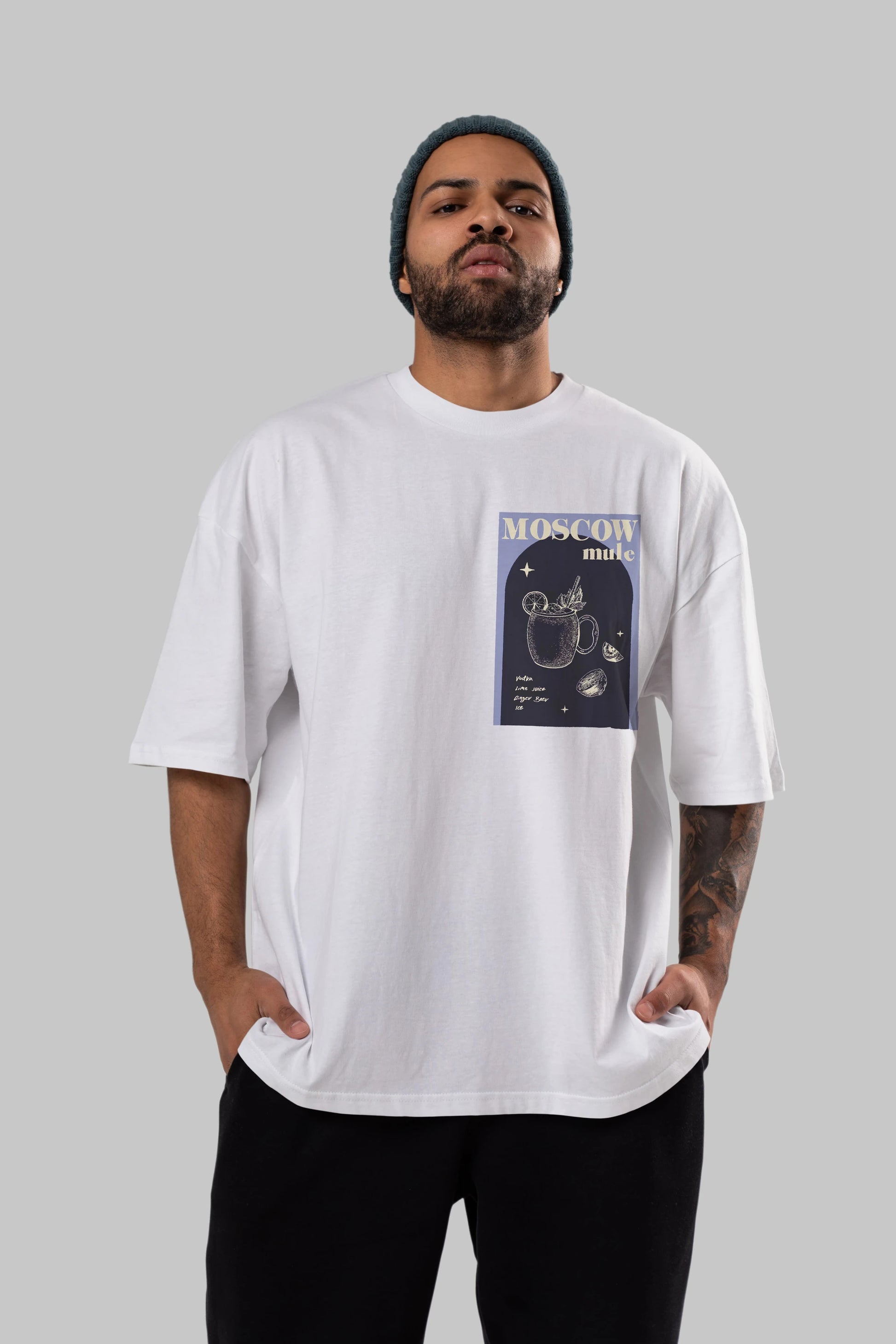 Moscow Mule Ön Sol Baskılı Oversize t-shirt Erkek Kadın Unisex %100 Pamuk Bisiklet Yaka tişort