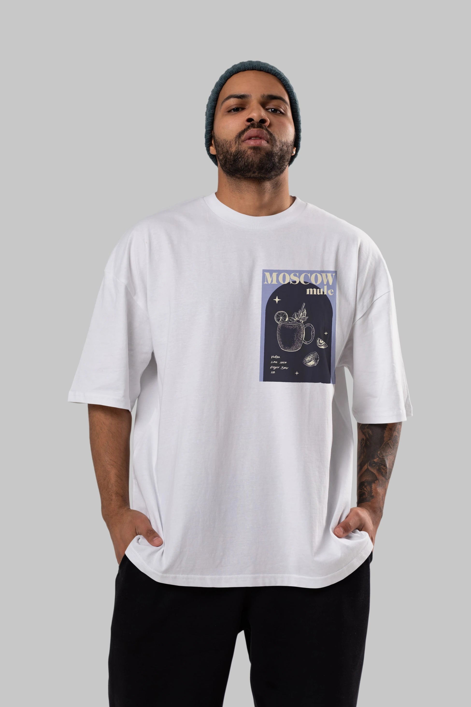 Moscow Mule Ön Sol Baskılı Oversize t-shirt Erkek Kadın Unisex %100 Pamuk Bisiklet Yaka tişort
