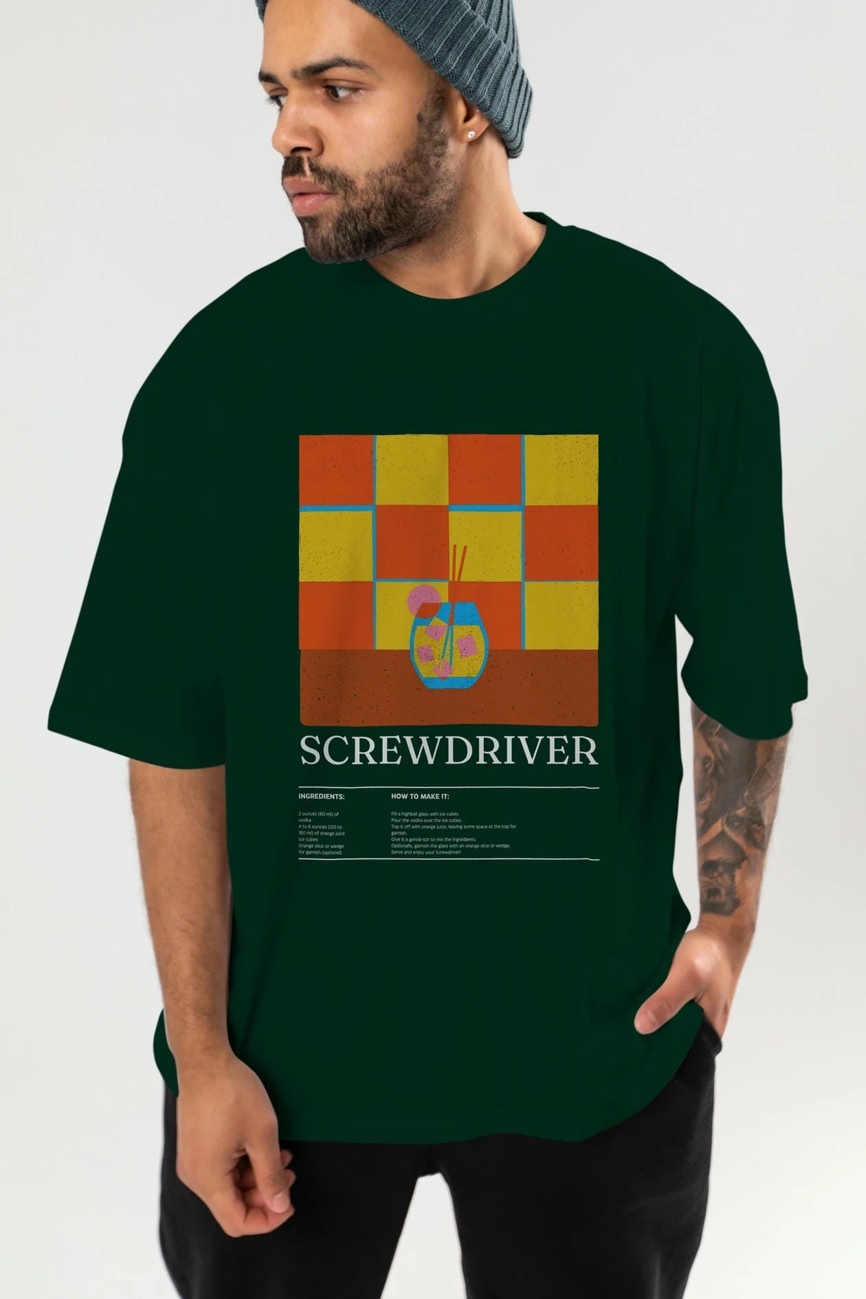 Screwdriver Kokteyl Ön Baskılı Oversize t-shirt Erkek Kadın %100 Pamuk Bisiklet Yaka tişort