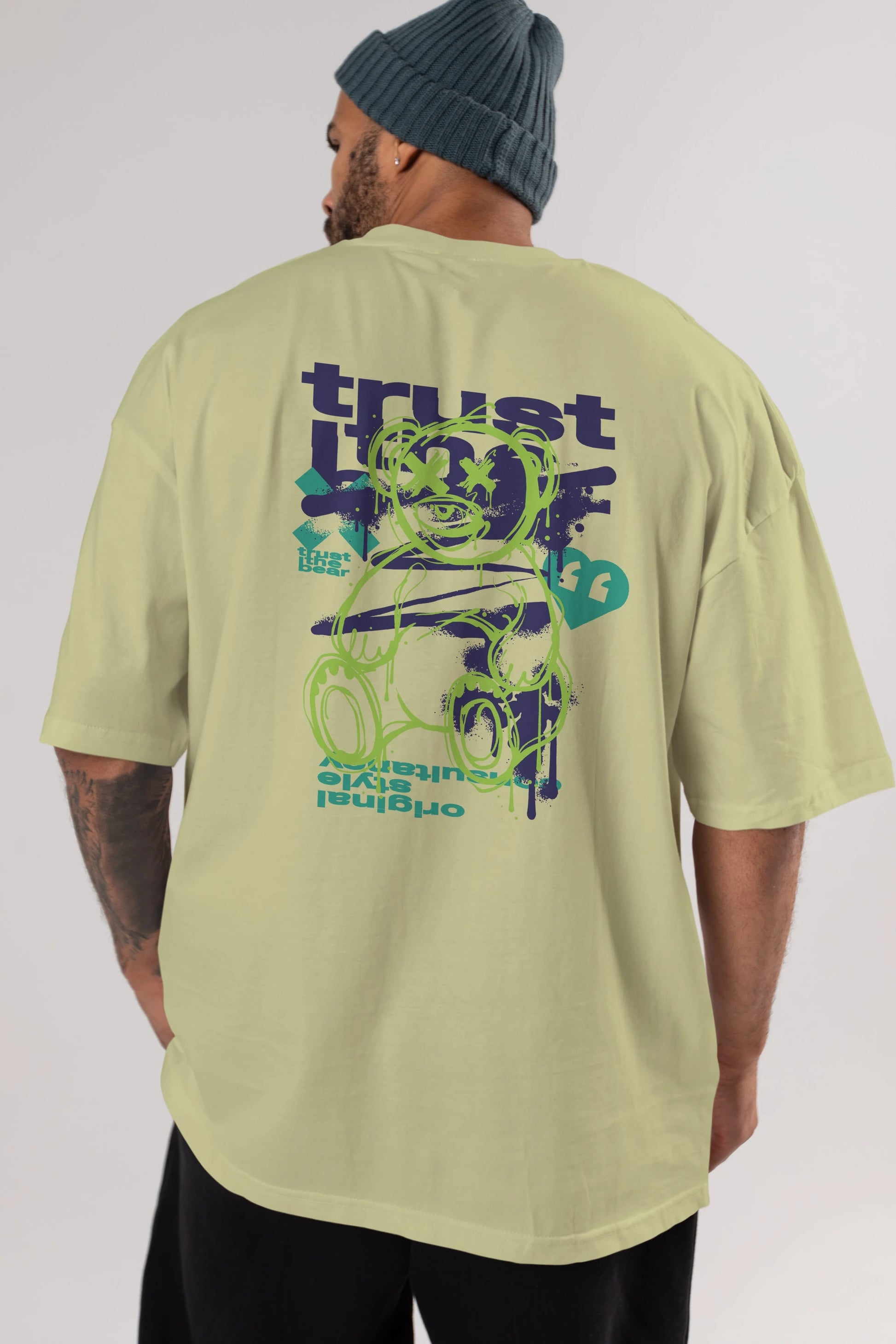 Trust The Bear 3 Arka Baskılı Oversize t-shirt Erkek Kadın Unisex
