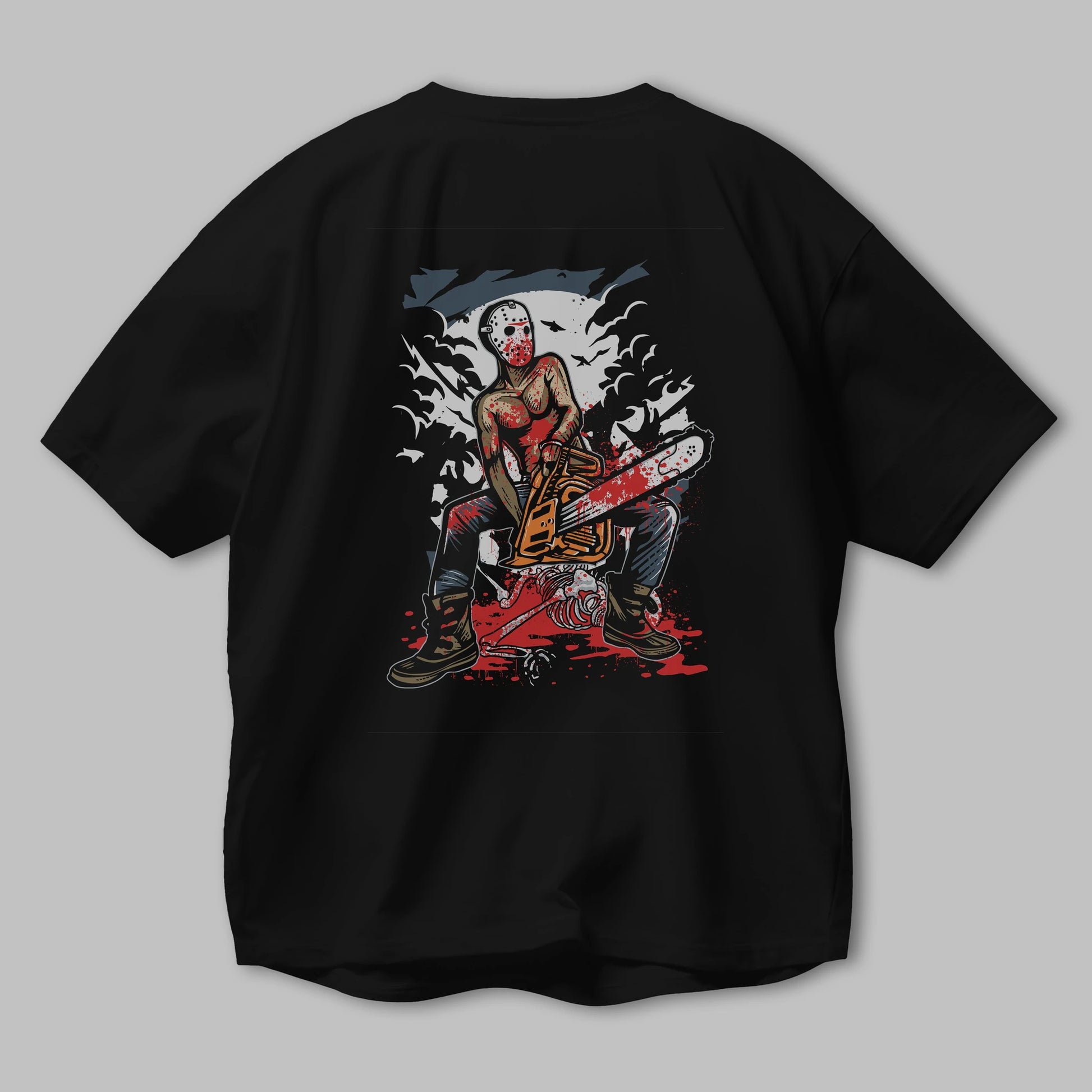 Chainsaw Killer Arka Baskılı Oversize t-shirt Erkek Kadın Unisex %100 Pamuk