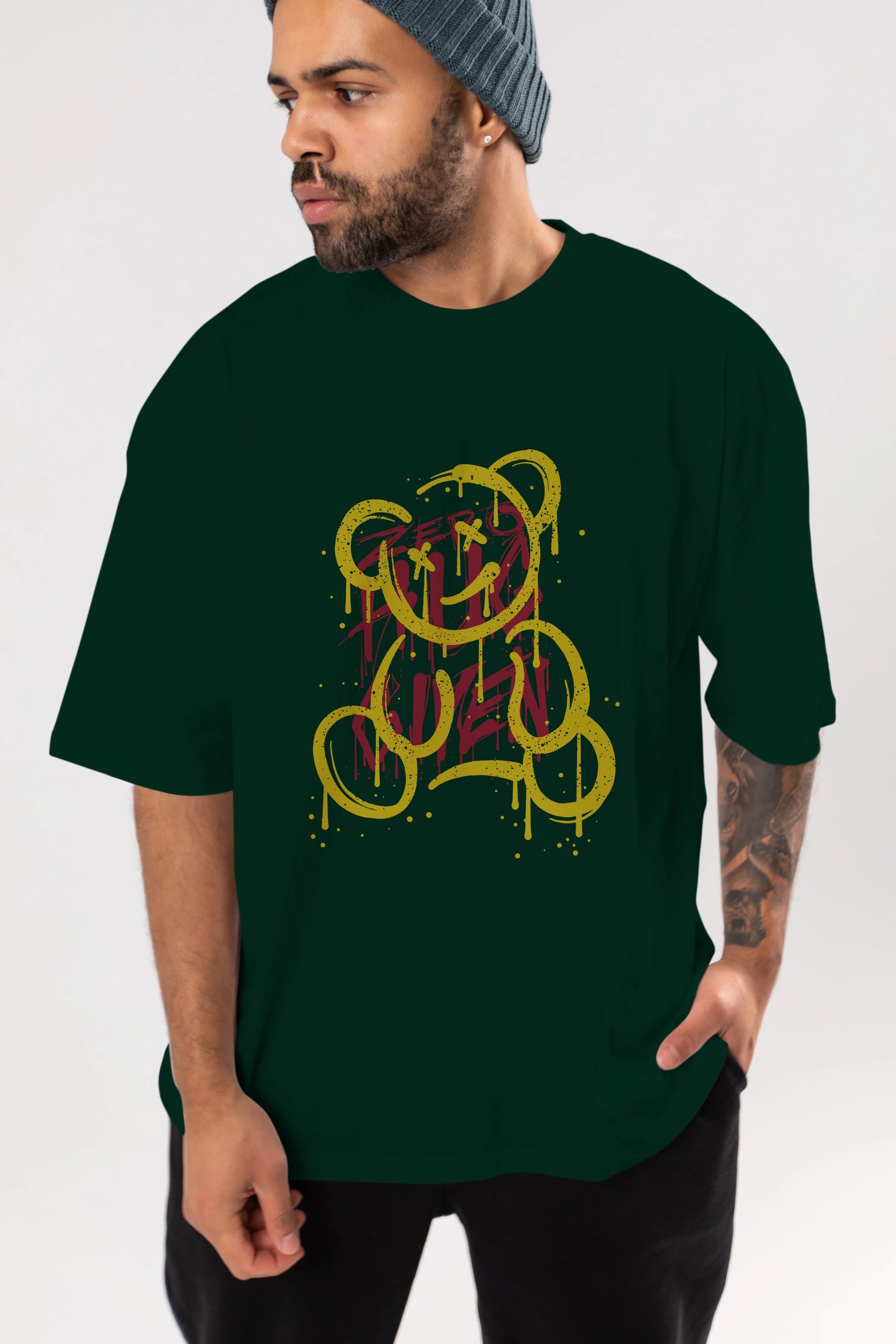 Zero Hug Bear Ön Baskılı Oversize t-shirt Erkek Kadın Unisex