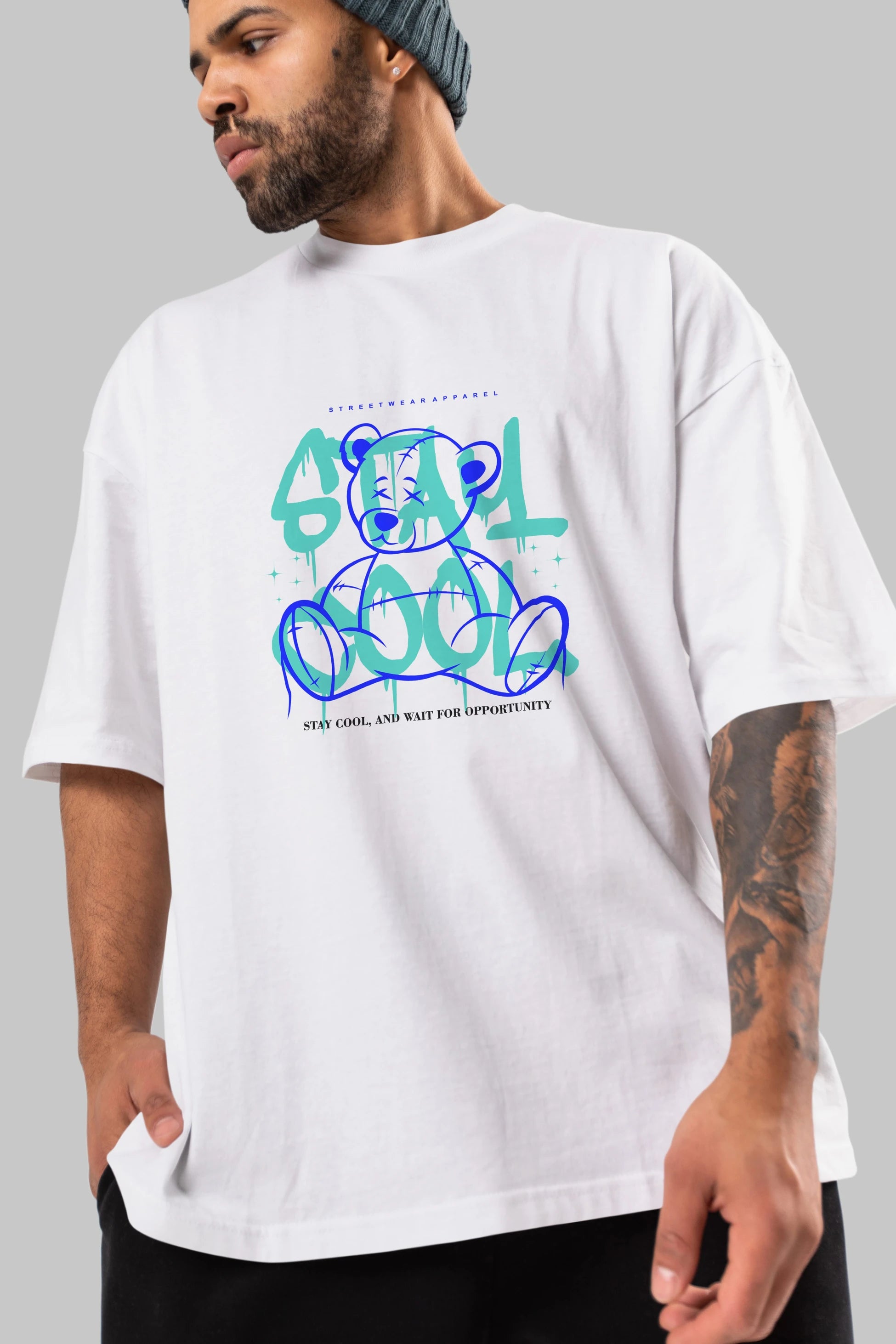 Teddy Bear Stay Cool 2 Ön Baskılı Oversize t-shirt Erkek Kadın Unisex