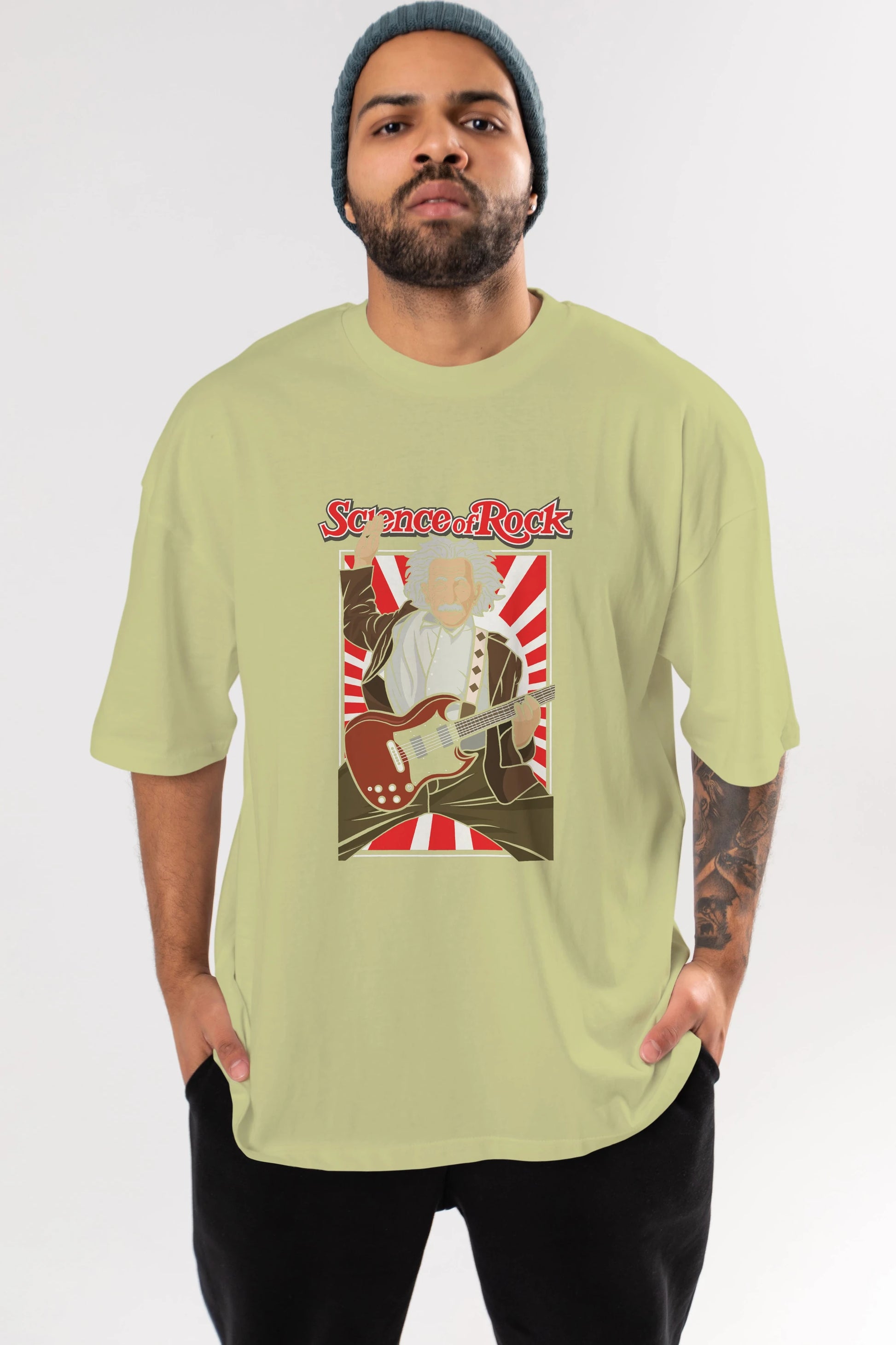 Einstein Science Of Rock Ön Baskılı Oversize t-shirt Erkek Kadın Unisex %100 Pamuk tişort