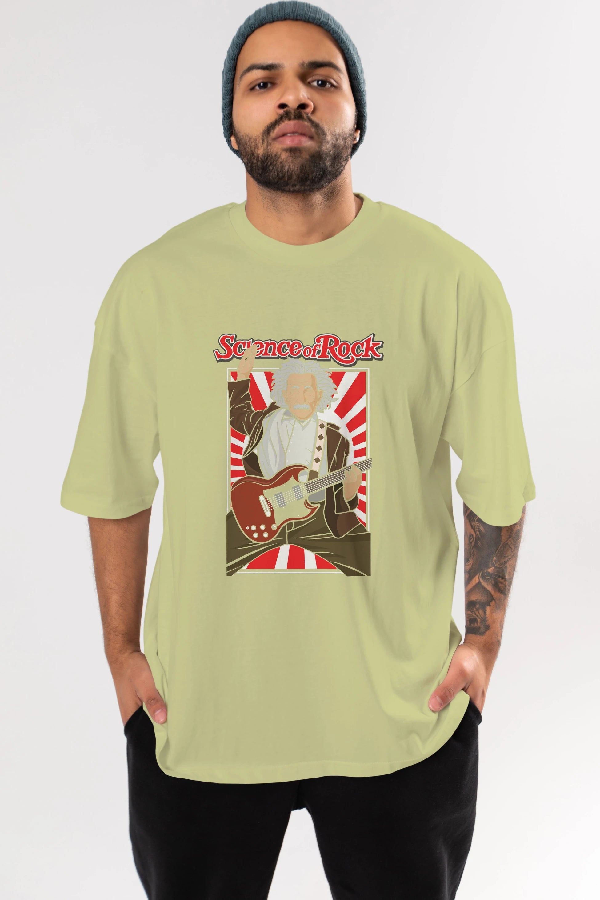 Einstein Science Of Rock Ön Baskılı Oversize t-shirt Erkek Kadın Unisex %100 Pamuk tişort