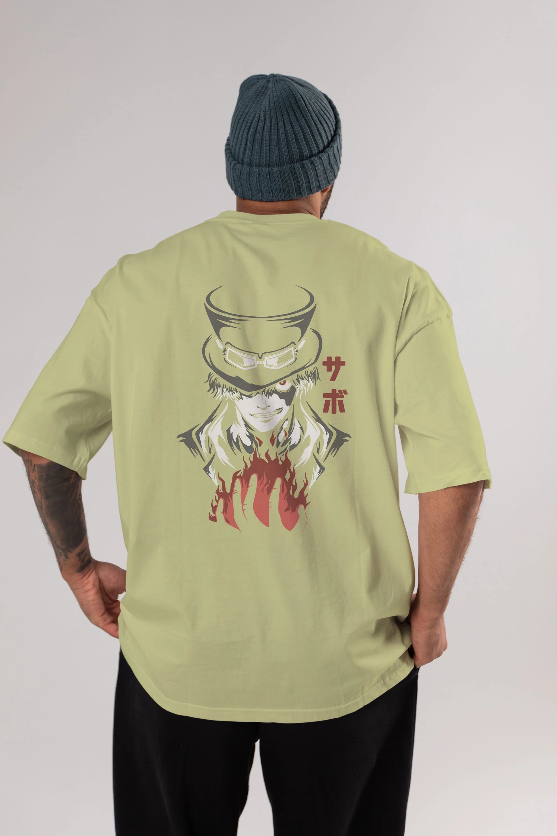 SaboOnePiece Anime Arka Baskılı Oversize t-shirt Erkek Kadın Unisex