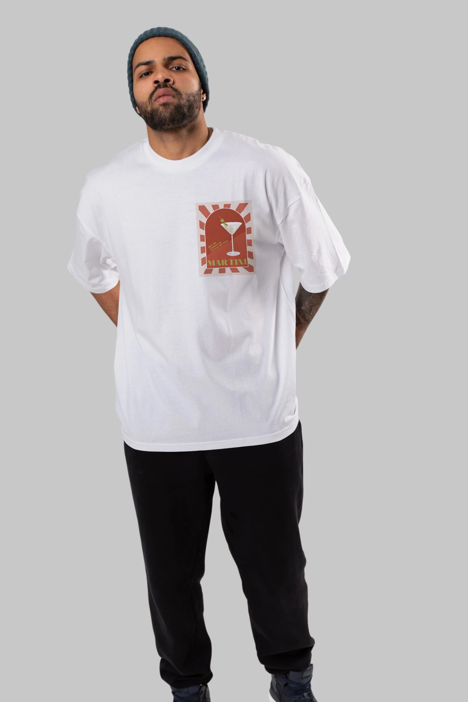 Martini 2 Ön Sol Baskılı Oversize t-shirt Erkek Kadın Unisex %100 Pamuk Bisiklet Yaka tişort