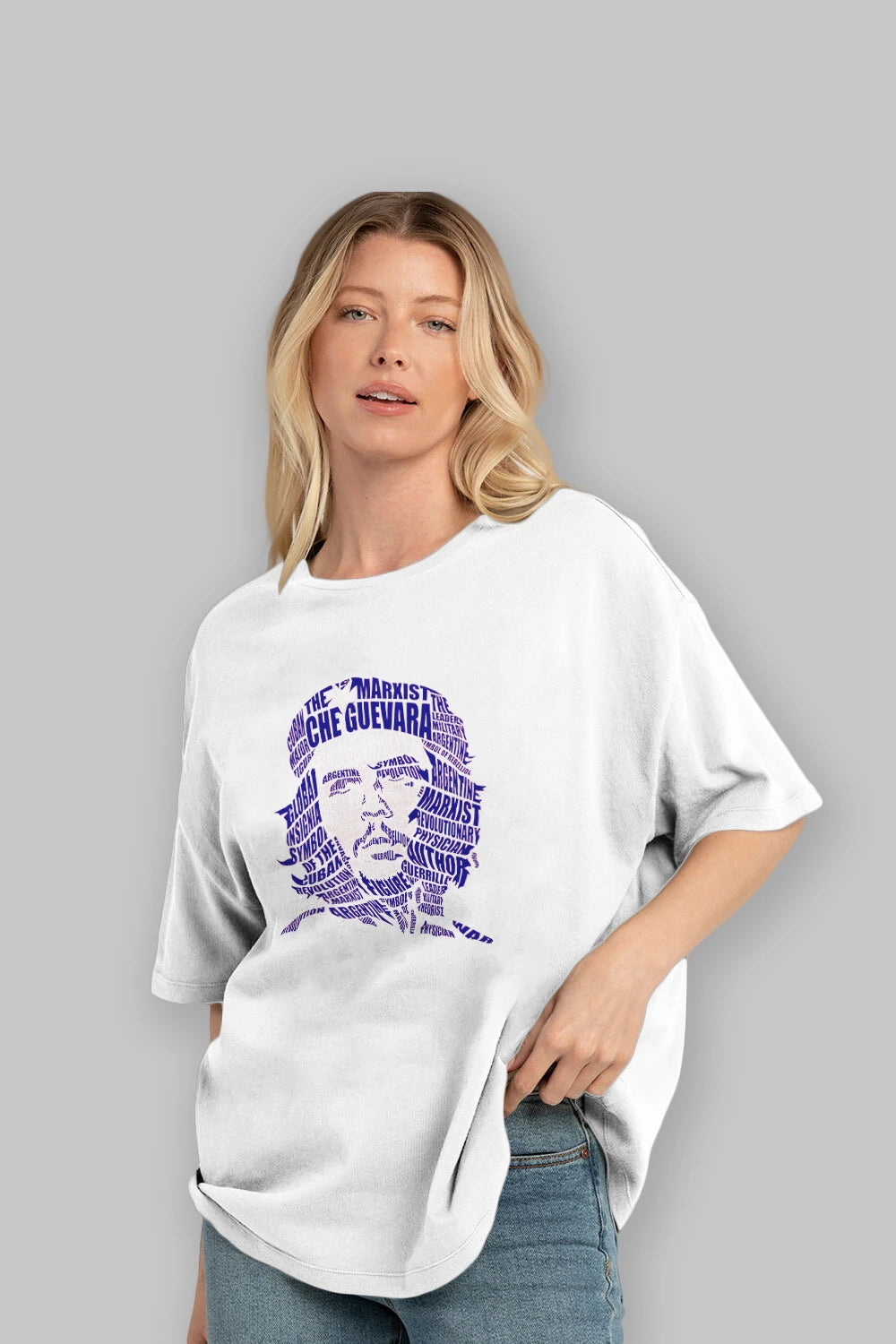 Che Guevara Calligram Ön Baskılı Oversize t-shirt %100 pamuk Erkek Kadın Unisex