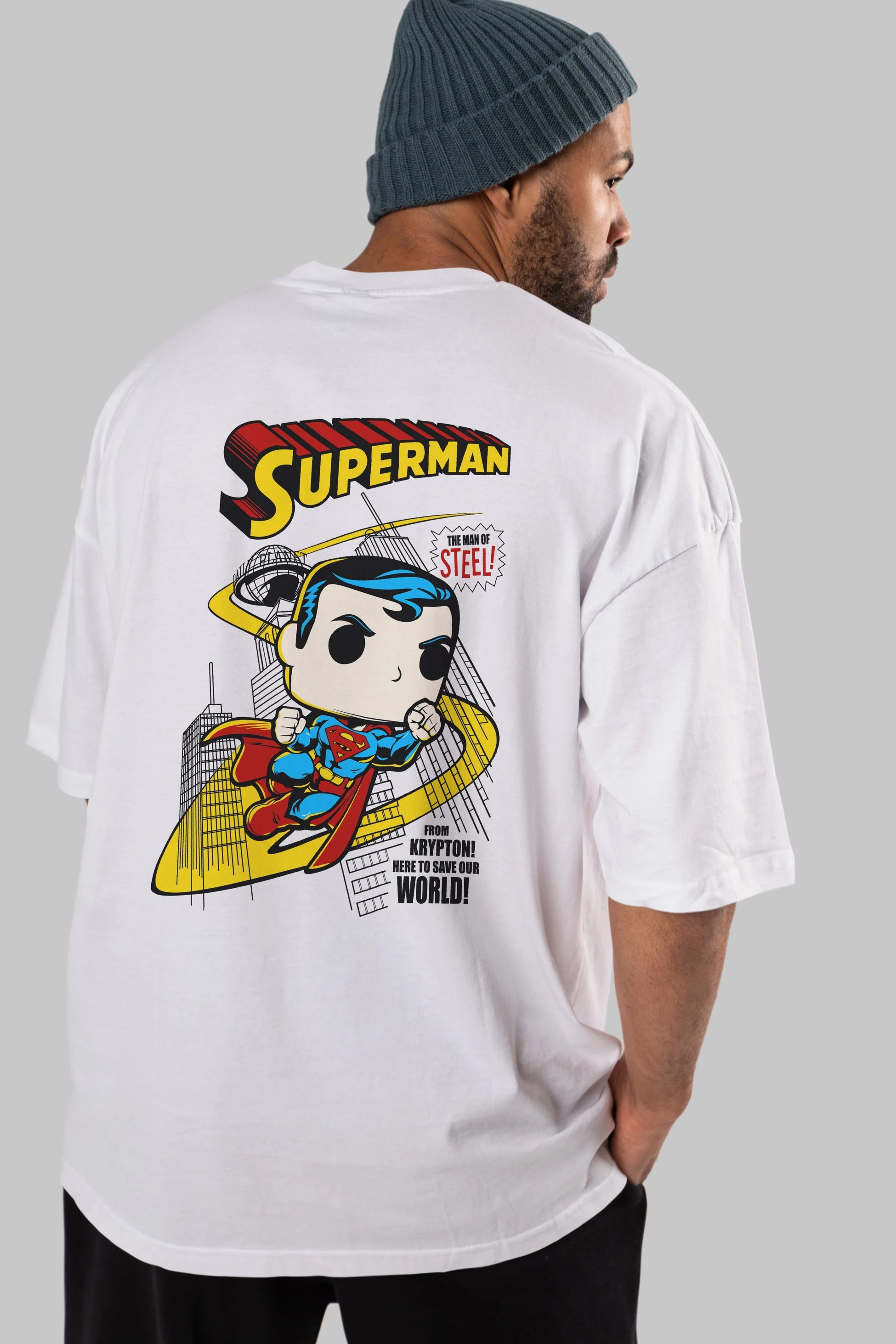 Superman (2) Arka Baskılı Oversize t-shirt Erkek Kadın Unisex %100 Pamuk Bisiklet Yaka tişort