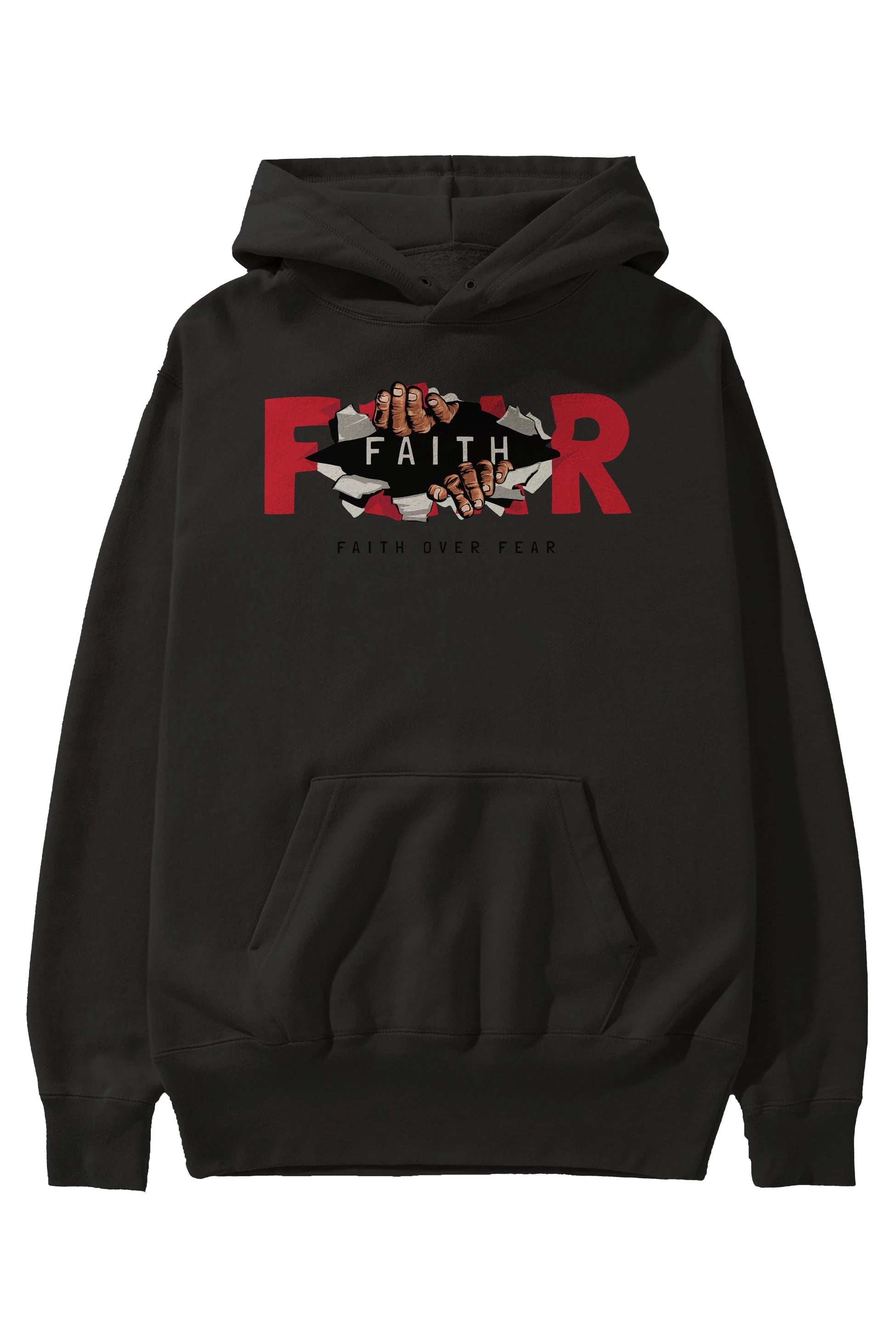 Faith Over Fear Ön Baskılı Hoodie Oversize Kapüşonlu Sweatshirt Erkek Kadın Unisex