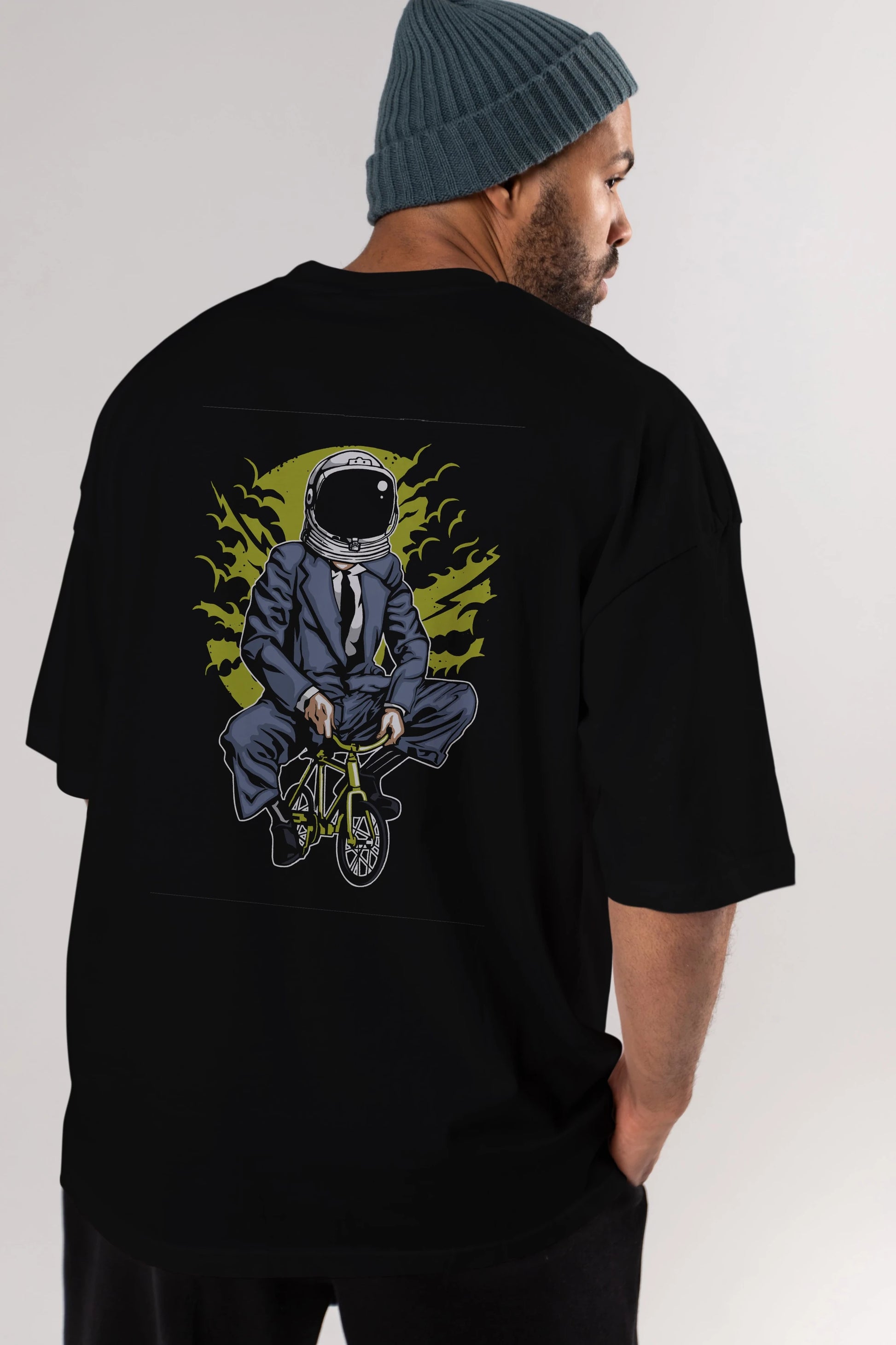 Bike To The Moon Arka Baskılı Oversize t-shirt Erkek Kadın Unisex %100 Pamuk