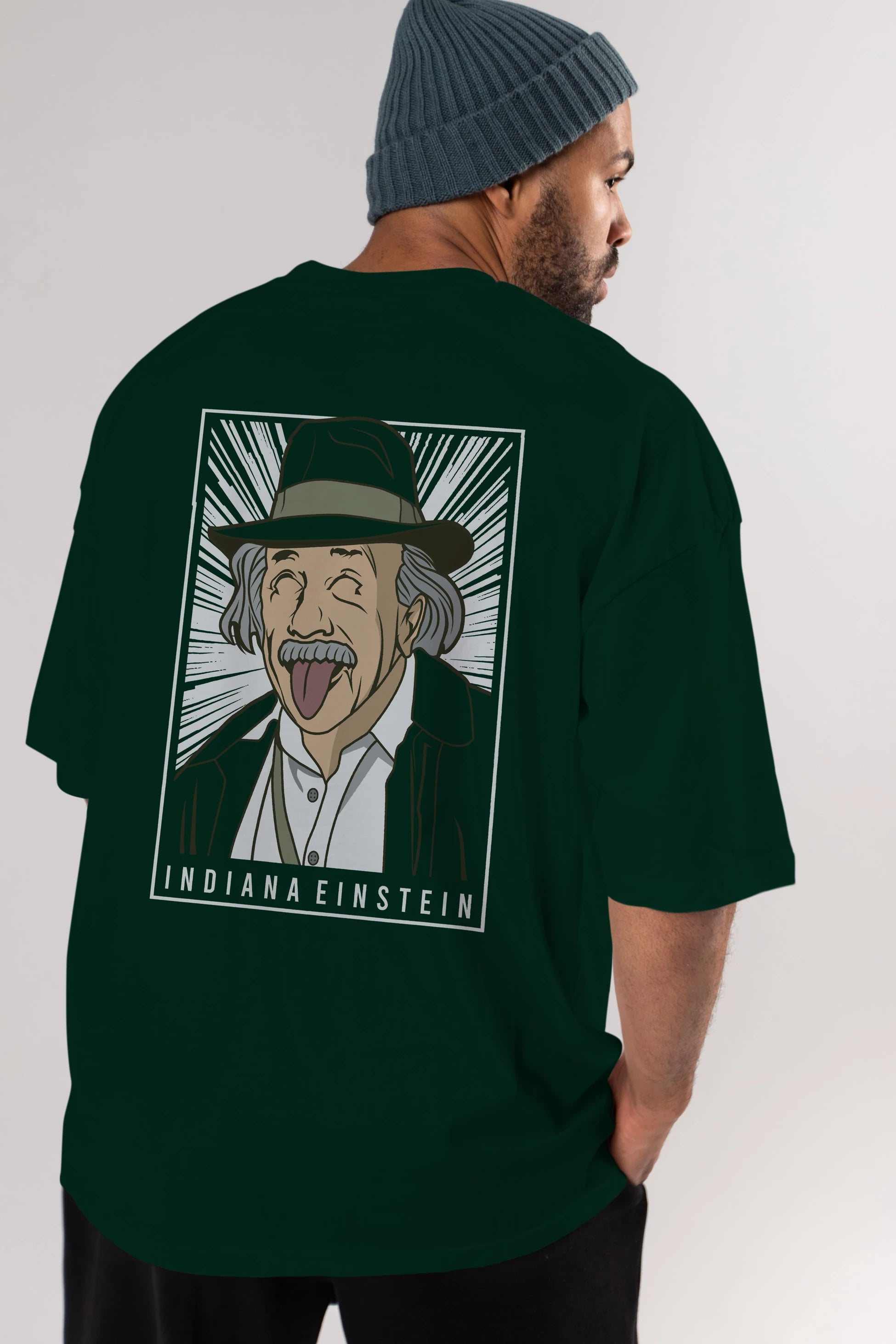 Indiana Jones Einstein Arka Baskılı Oversize t-shirt Erkek Kadın Unisex %100 Pamuk tişort