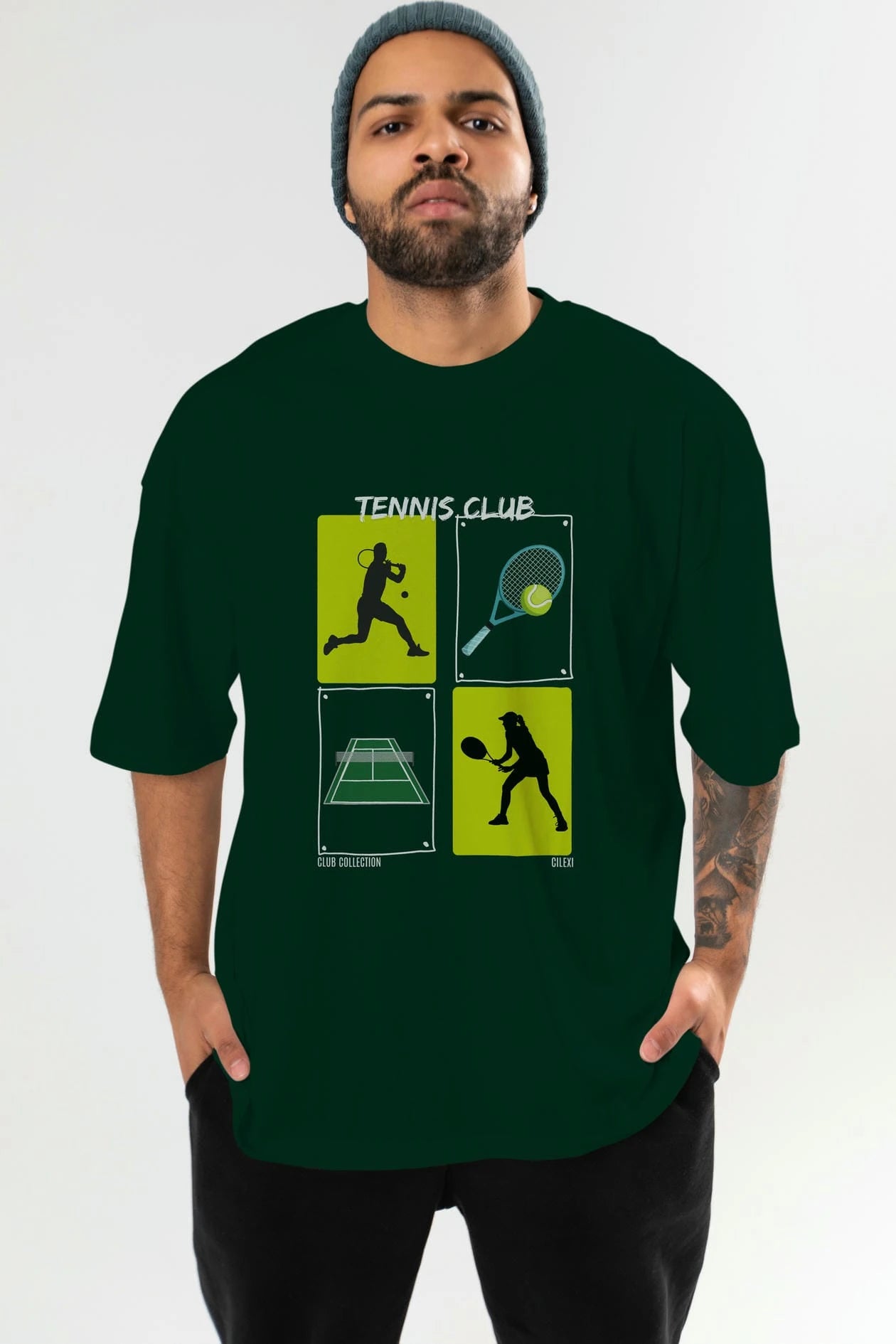 Tennis Club ön Baskılı Oversize t-shirt Erkek Kadın %100 Pamuk Bisiklet Yaka tişort