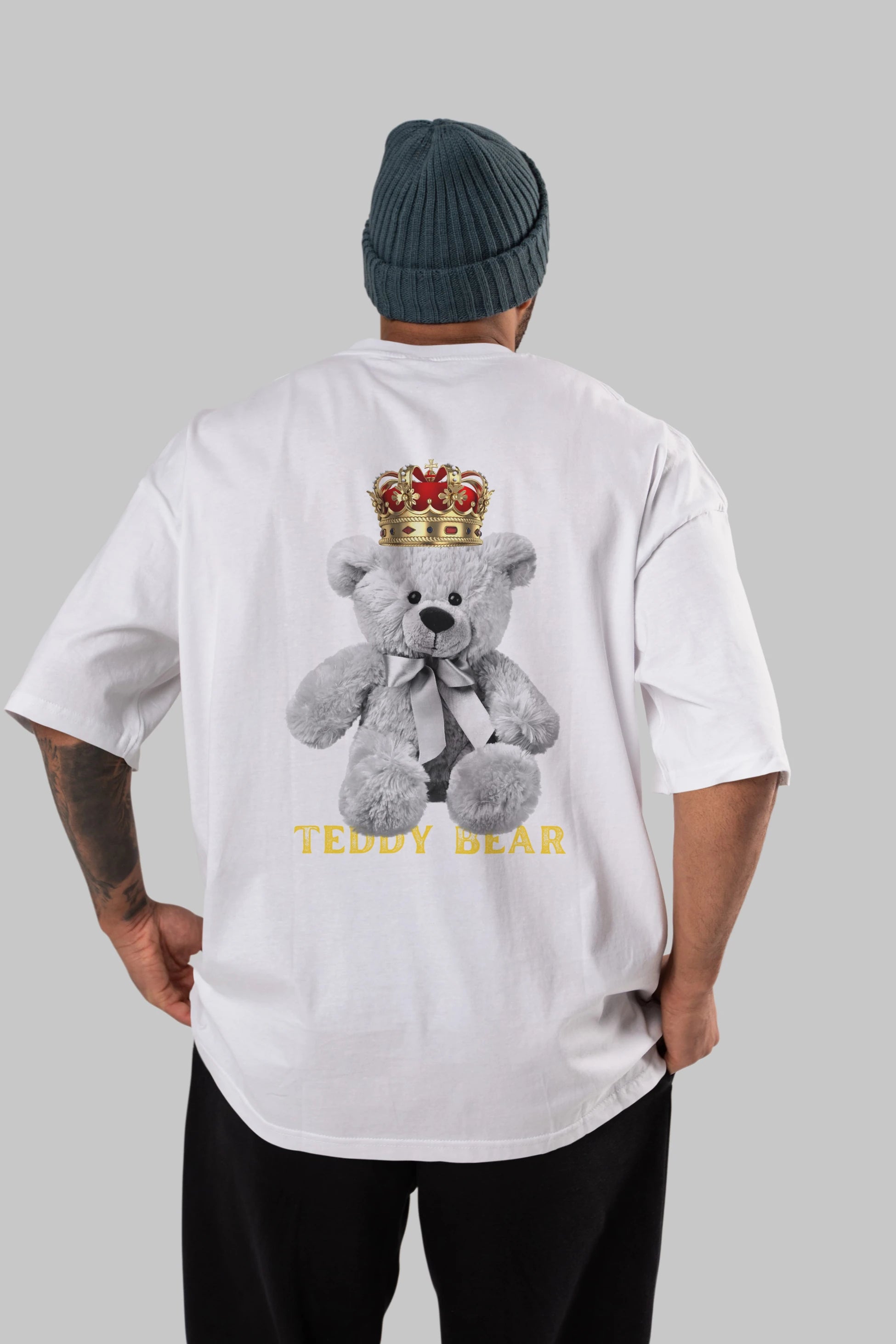 Teddy Bear Arka Baskılı Oversize t-shirt Erkek Kadın Unisex %100 Pamuk