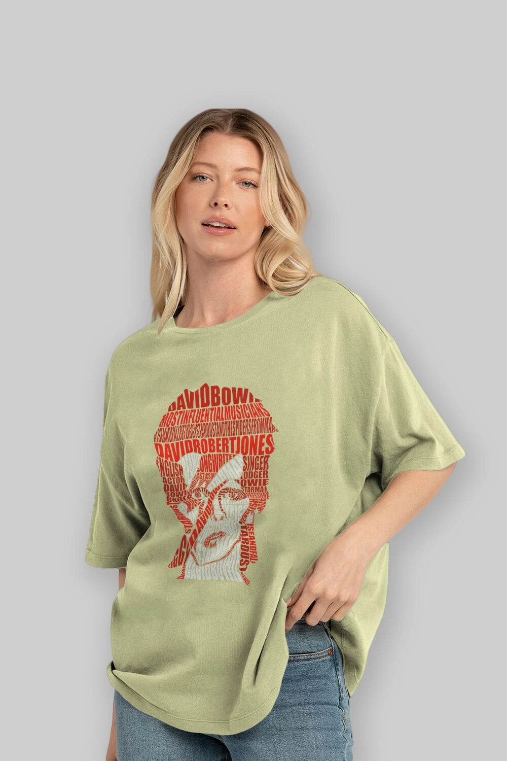 David Bowie Calligram Ön Baskılı Oversize t-shirt %100 pamuk Erkek Kadın Unisex