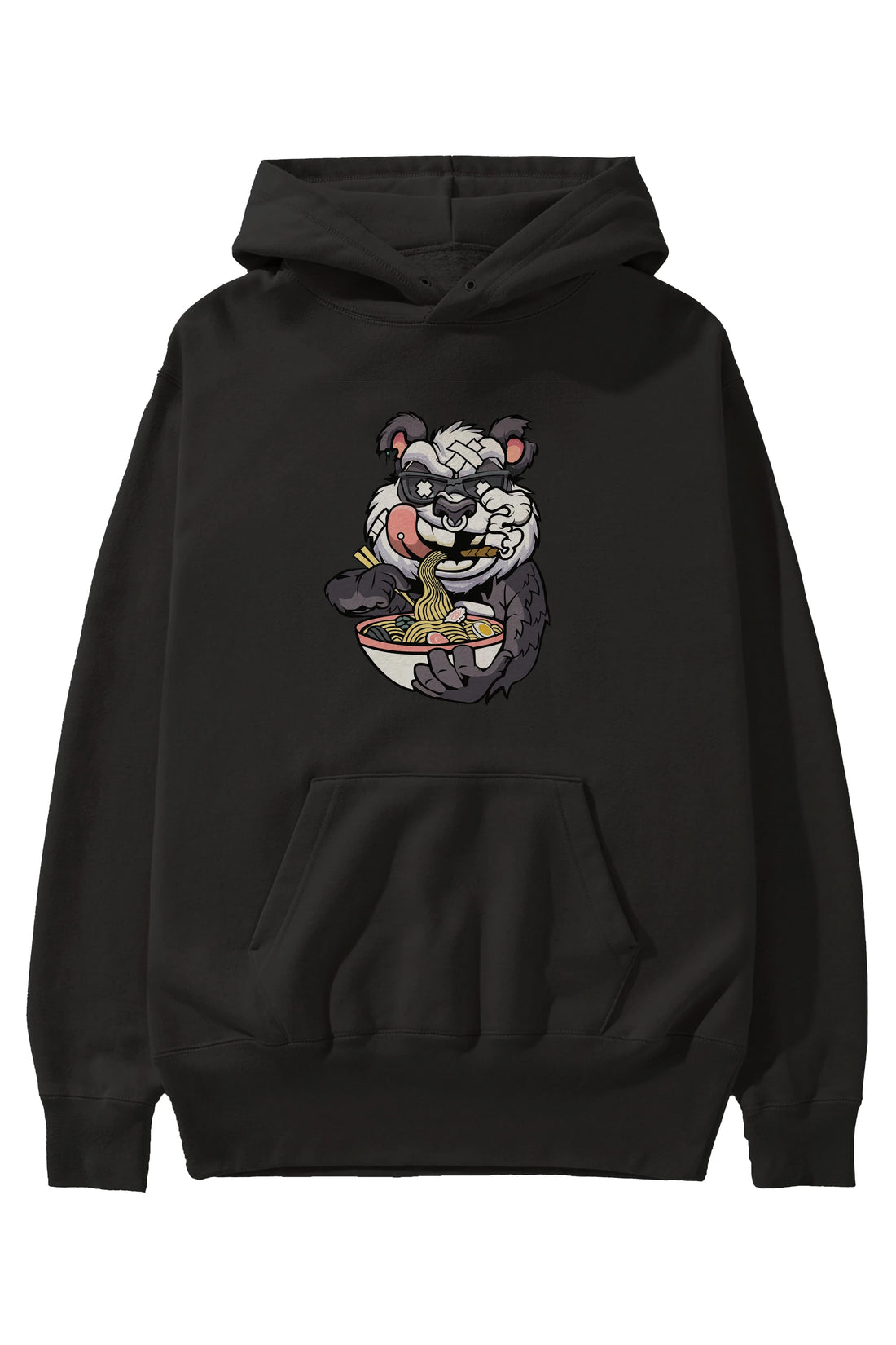 Panda Ramen Ön Baskılı Hoodie Oversize Kapüşonlu Sweatshirt Erkek Kadın Unisex