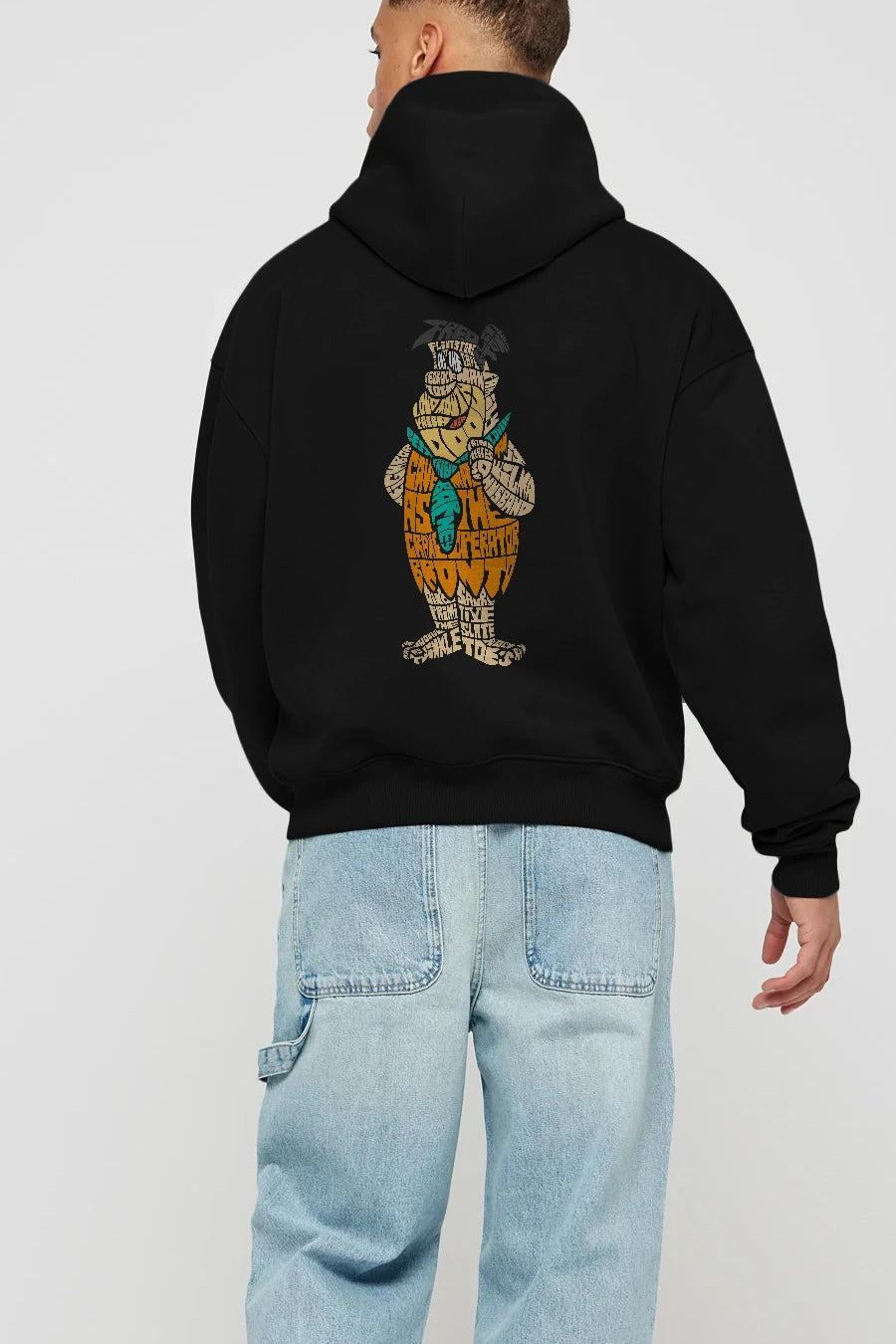 Fred Flintstone Arka Baskılı Hoodie Oversize Kapüşonlu Sweatshirt Erkek Kadın Unisex