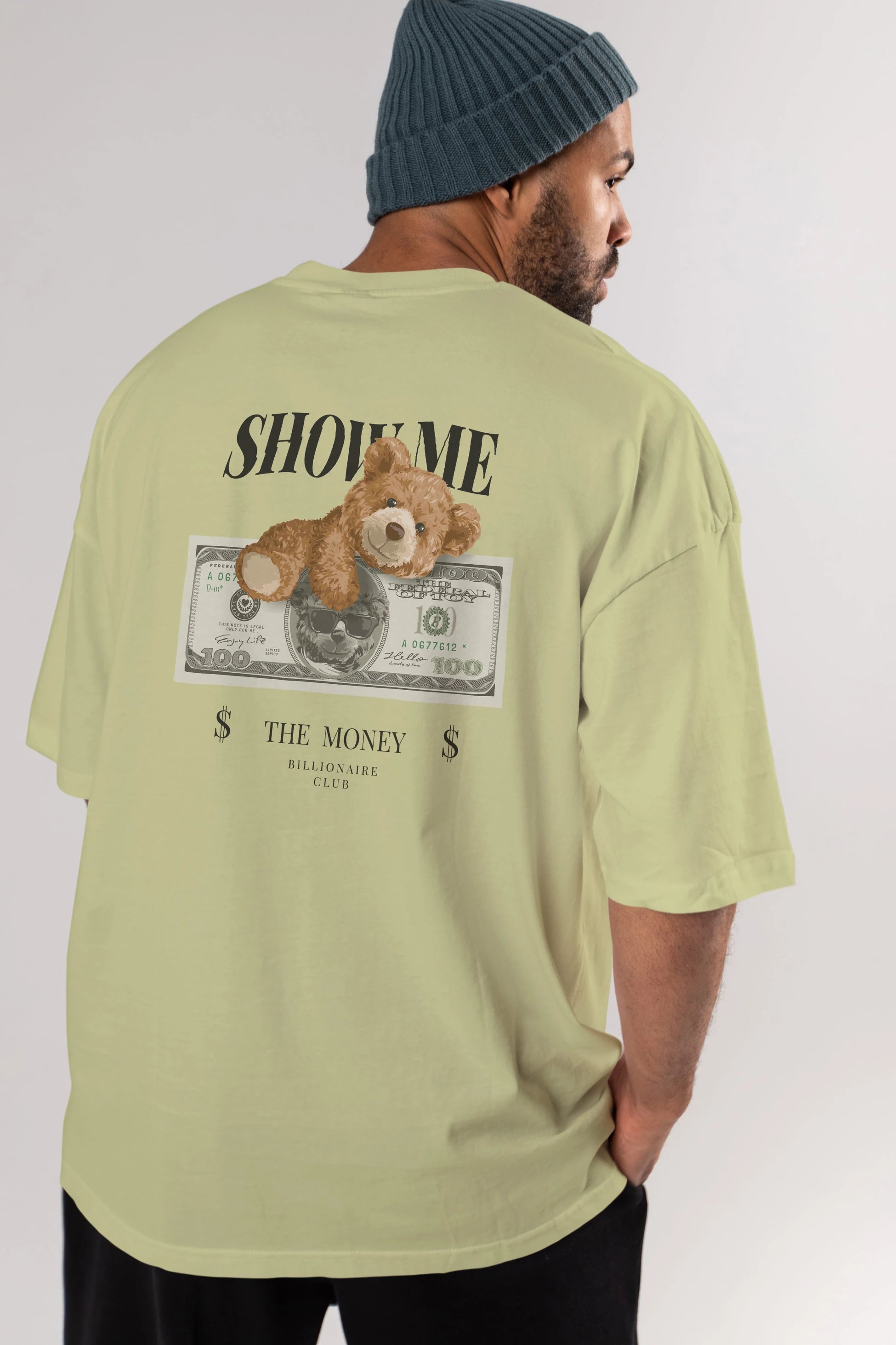 Teddy Bear The Money Arka Baskılı Oversize t-shirt Erkek Kadın Unisex %100 Pamuk