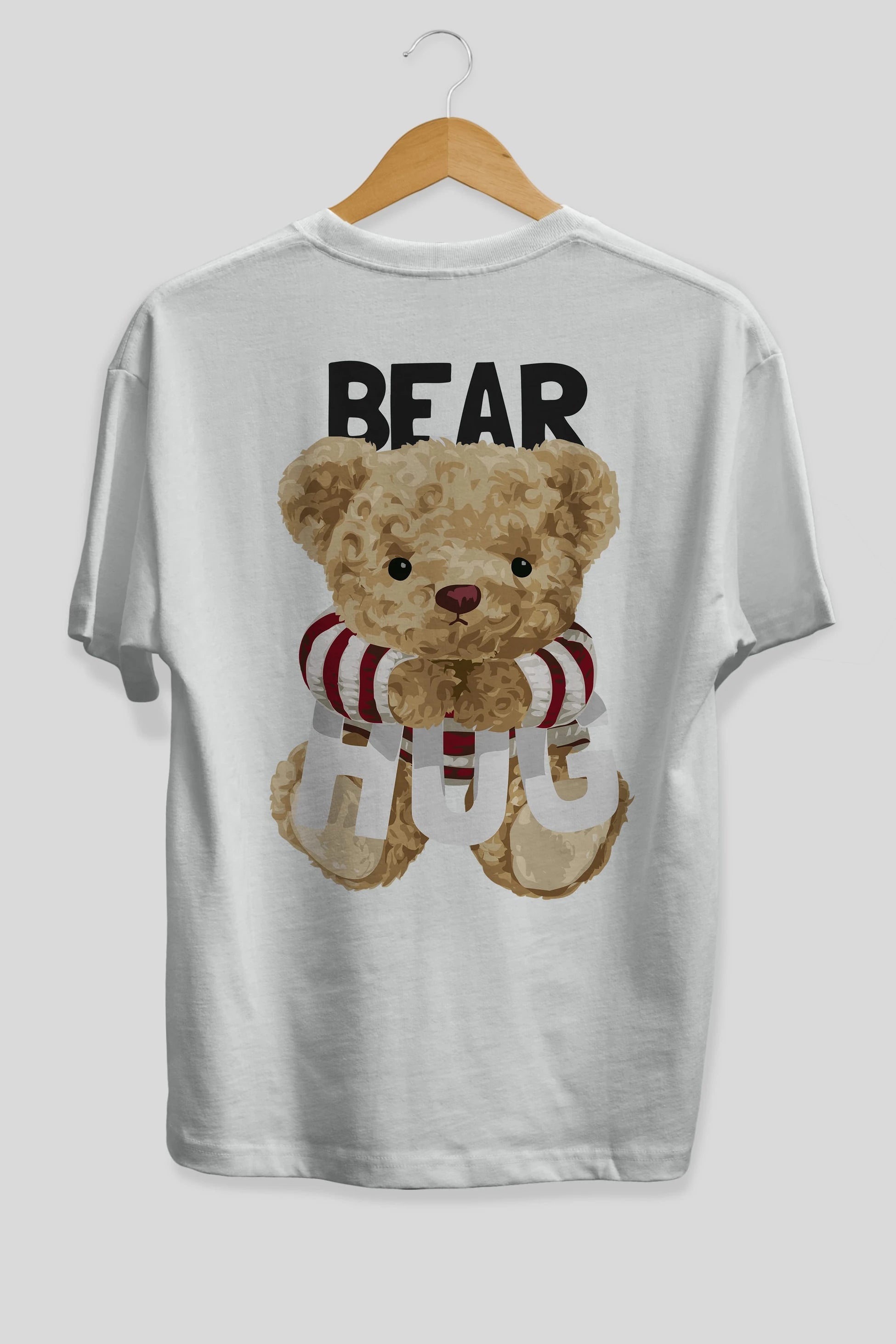 Teddy Bear Hug Arka Baskılı Oversize t-shirt Erkek Kadın Unisex %100 Pamuk