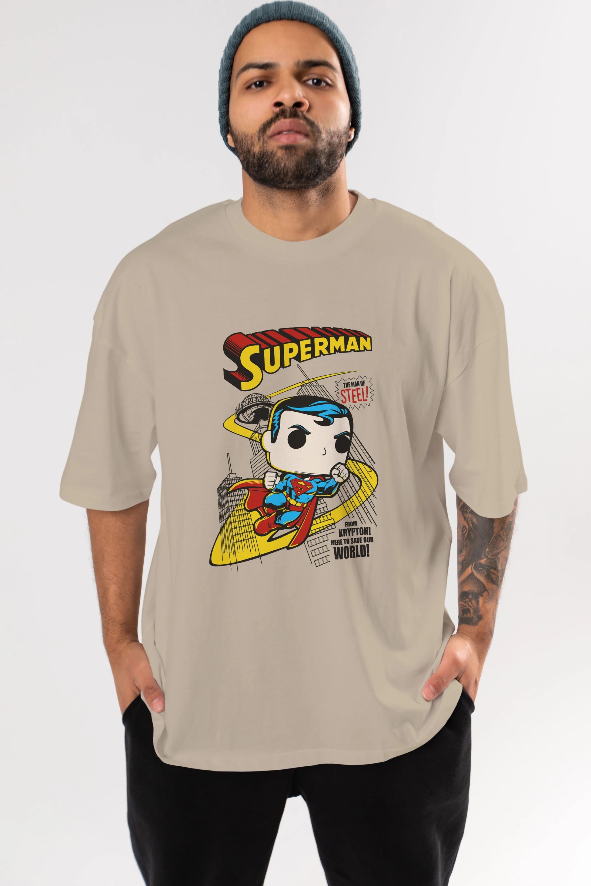 Superman (2) Ön Baskılı Oversize t-shirt Erkek Kadın Unisex %100 Pamuk Bisiklet Yaka tişort