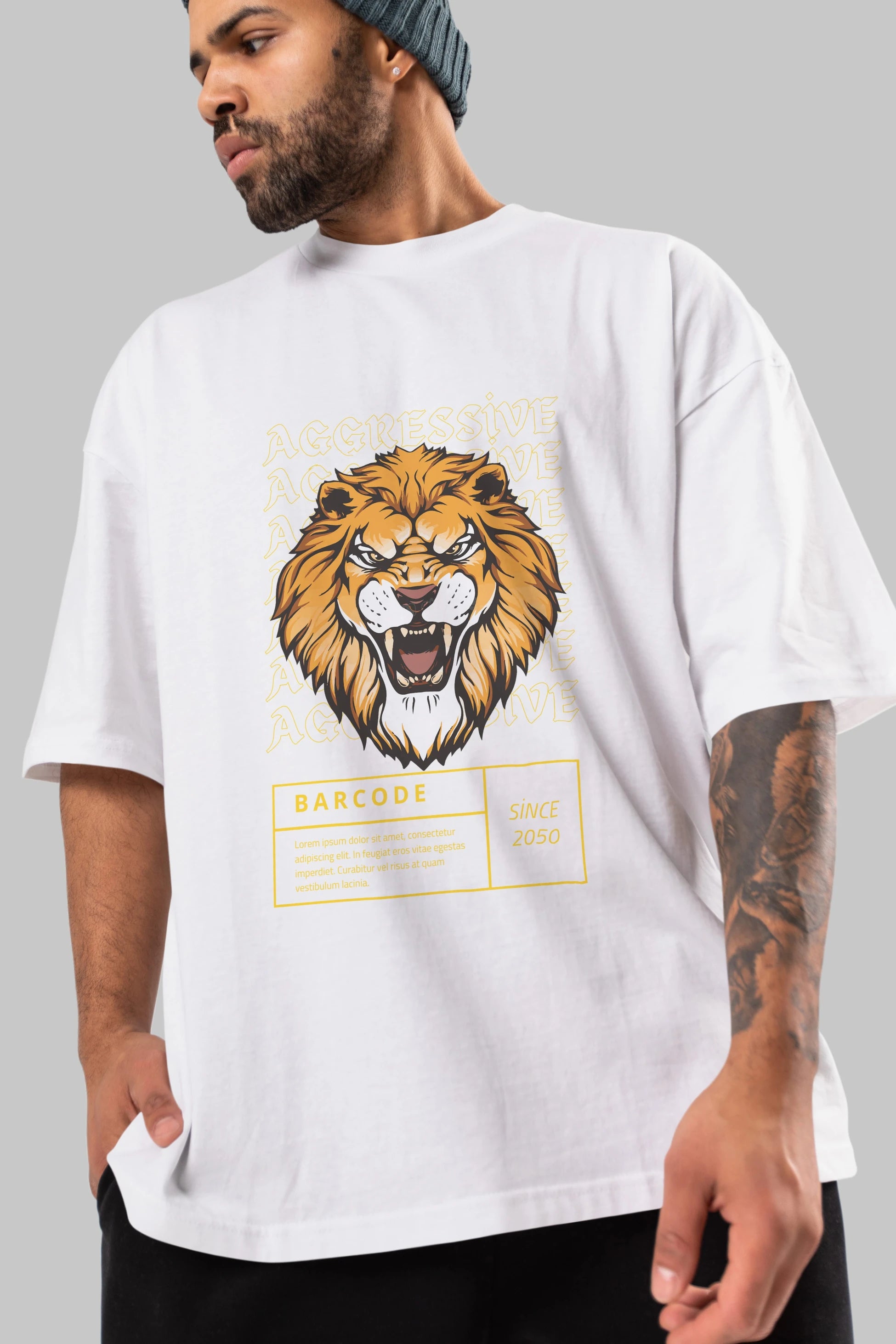 Aggressive Lion Ön Baskılı Oversize t-shirt Erkek Kadın Unisex