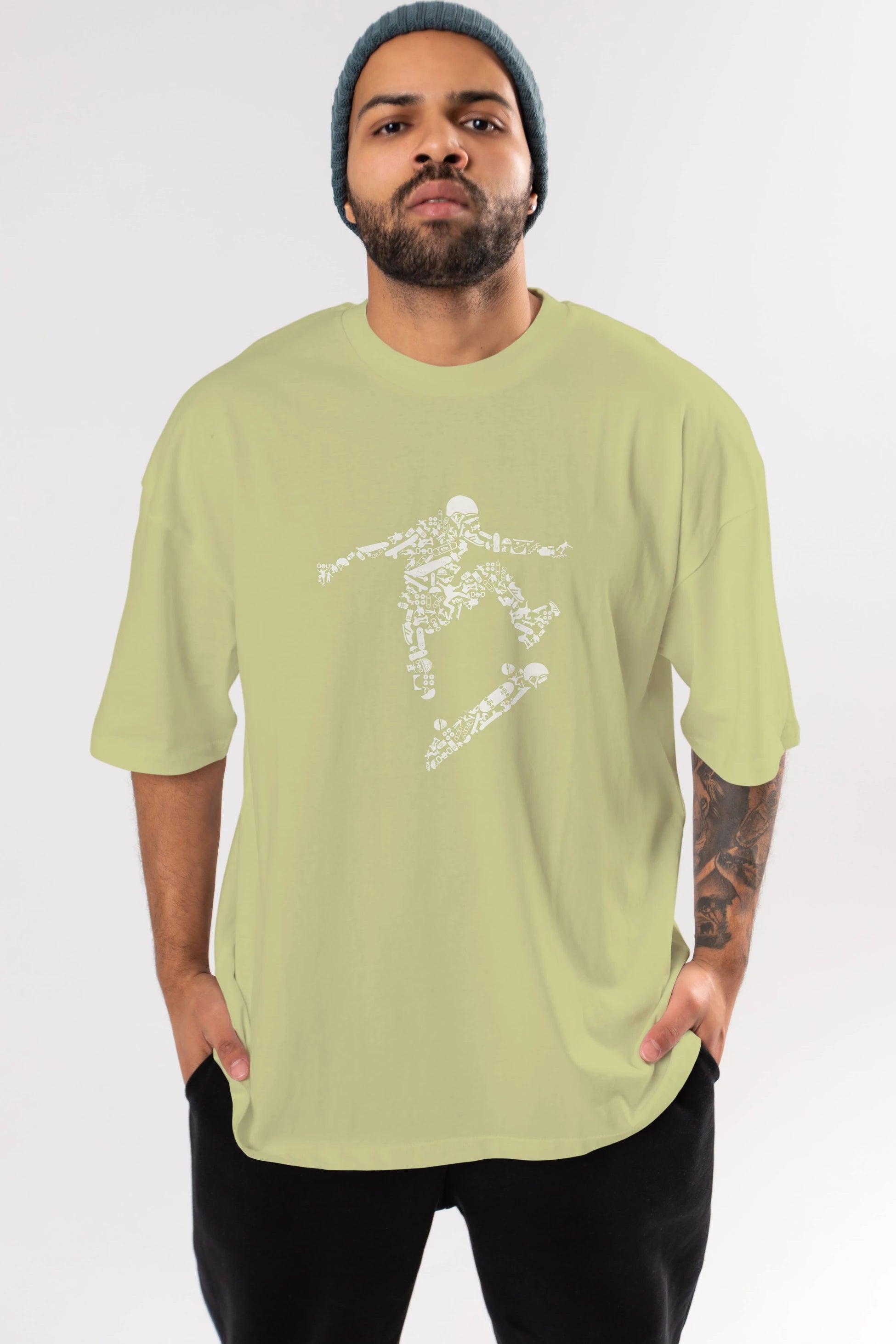 Skater Ön Baskılı Oversize t-shirt %100 pamuk Erkek Kadın Unisex