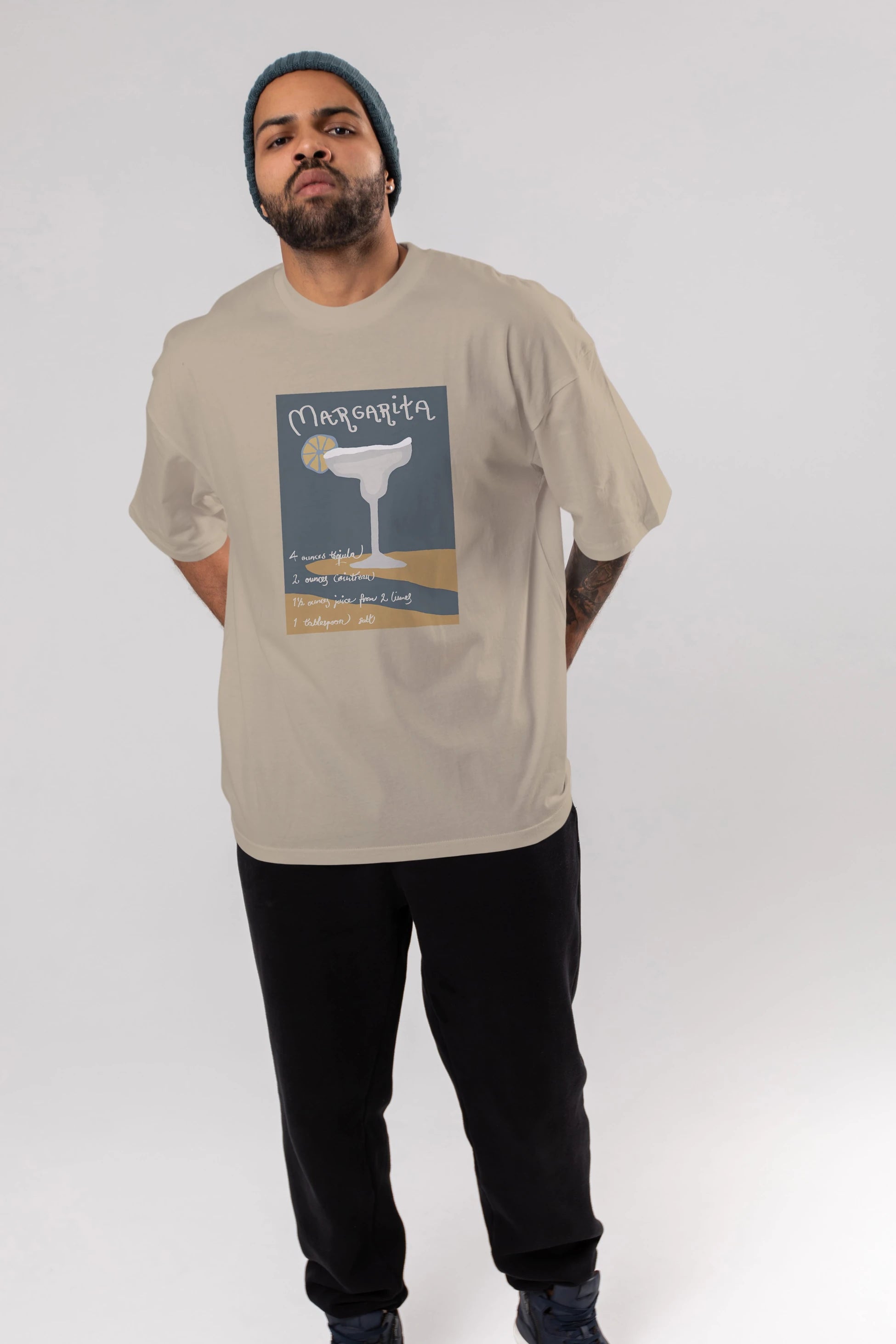 Margarita 2 Ön Baskılı Oversize t-shirt Erkek Kadın Unisex %100 Pamuk Bisiklet Yaka tişort