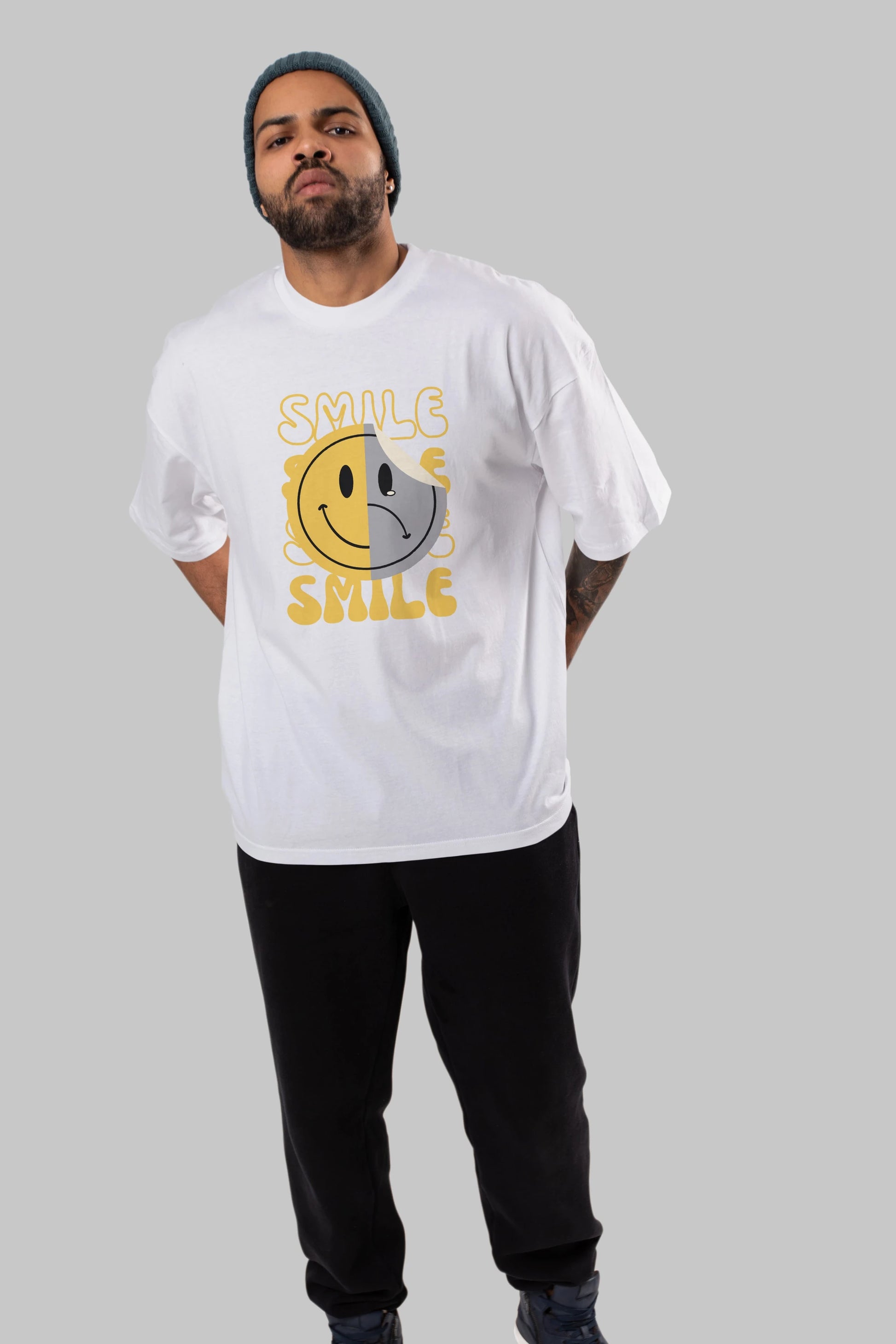 Smile Yazılı Ön Baskılı Oversize t-shirt Erkek Kadın Unisex