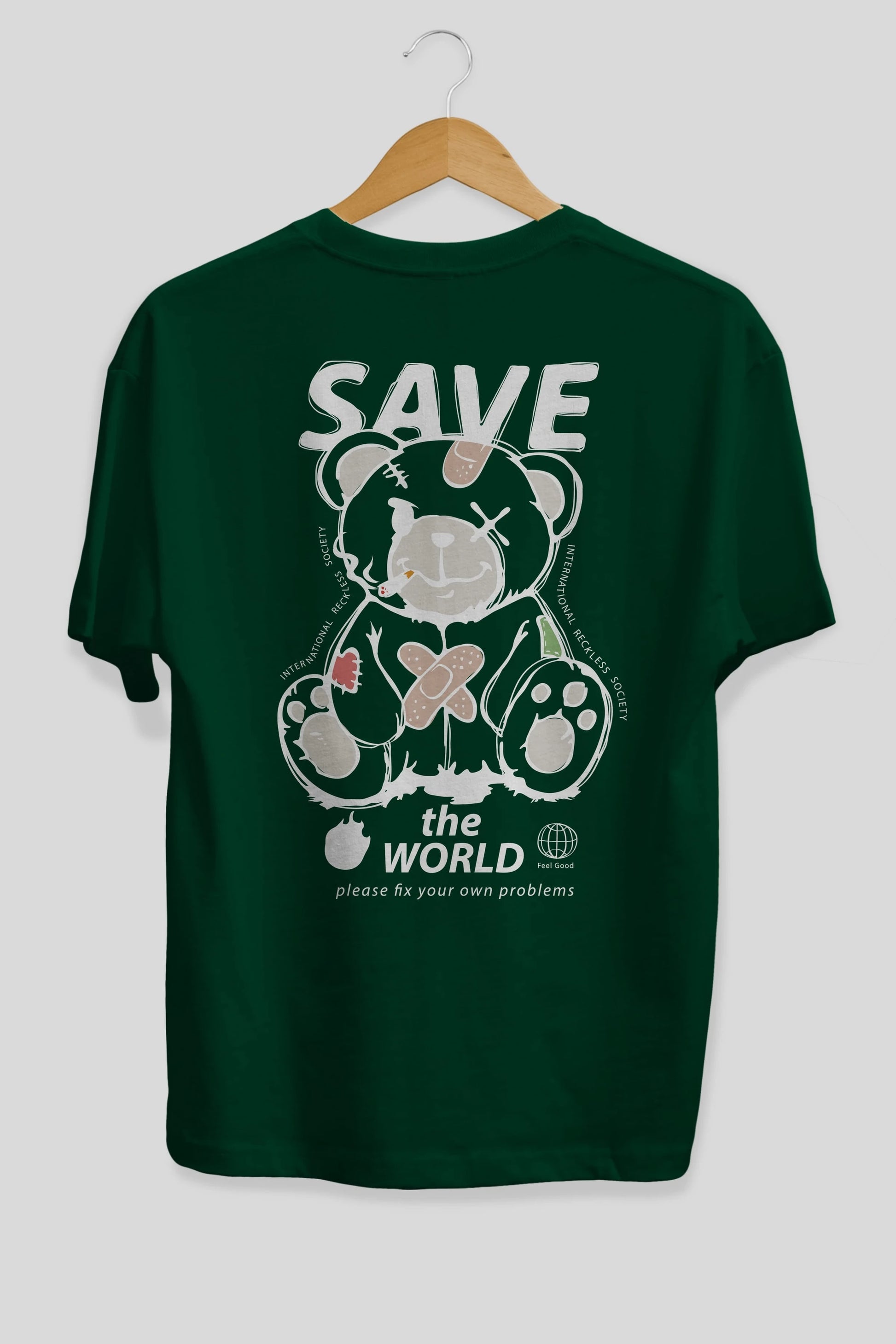 Save the World Bear Arka Baskılı Oversize t-shirt Erkek Kadın Unisex