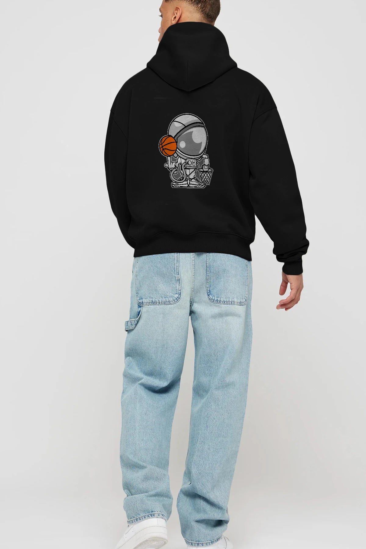 Astronaut Basketball Arka Baskılı Hoodie Oversize Kapüşonlu Sweatshirt Erkek Kadın Unisex