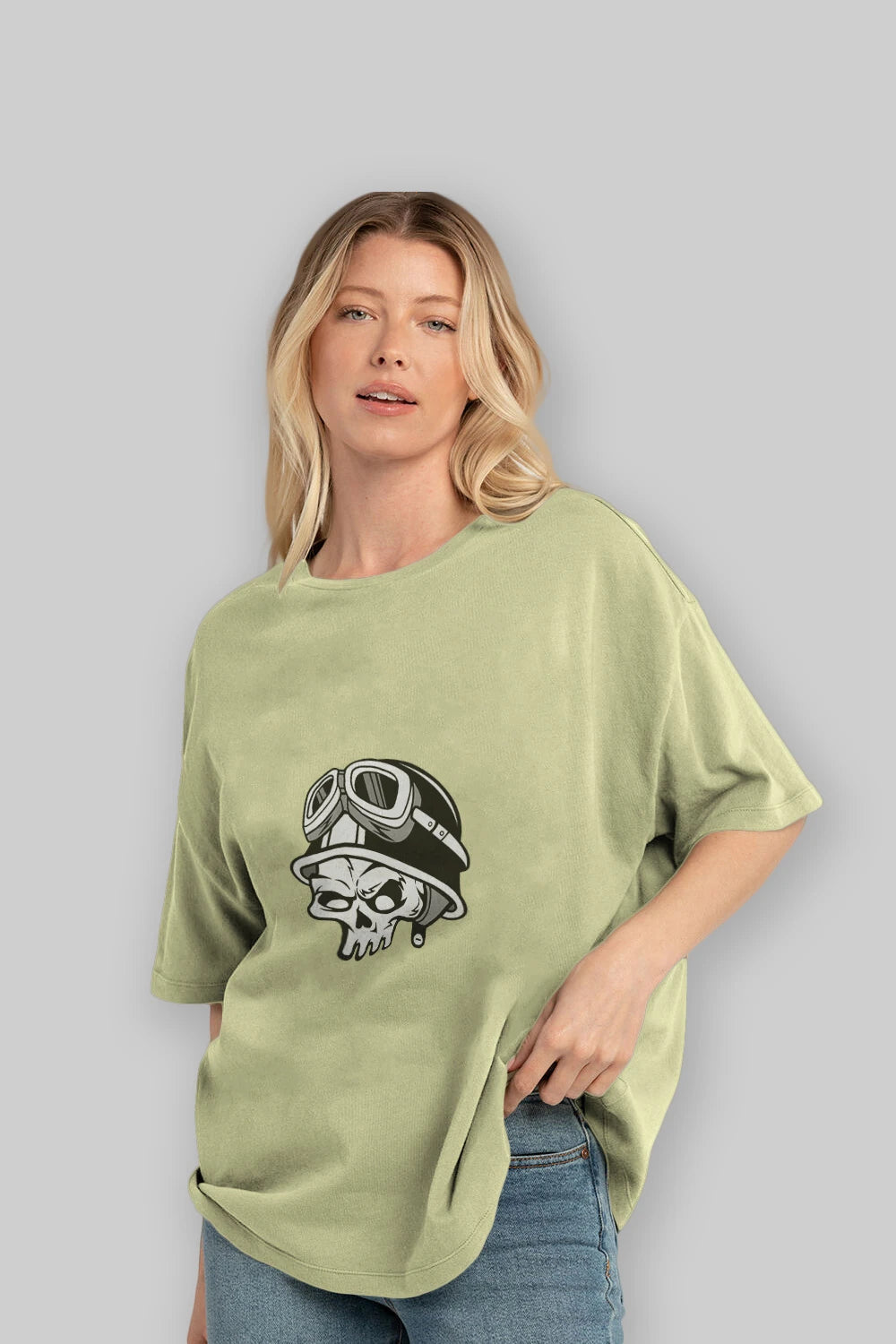 Biker Helmet Ön Baskılı Oversize t-shirt Erkek Kadın Unisex %100 Pamuk tişort